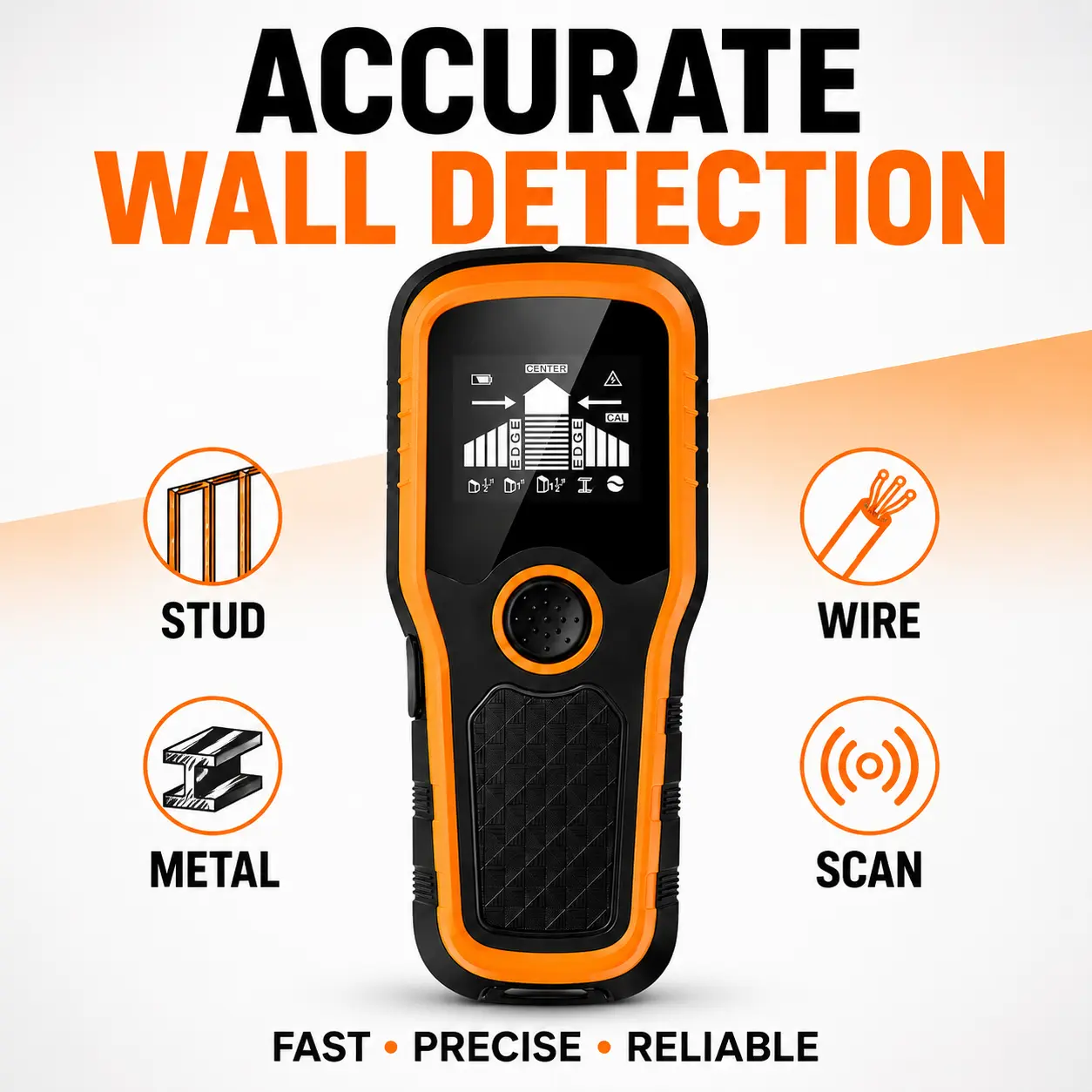 5-in-1 Digital Wall Scanner with Stud Finder Sensor, Multi-Mode Detector for Locating Wood Studs, Metal Objects and Live AC Wires Behind Walls