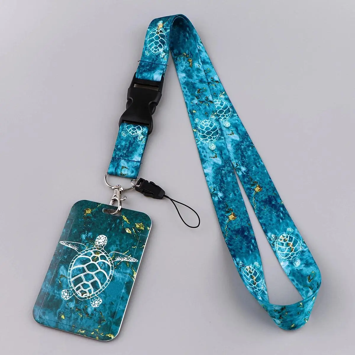 Turtle Print Multi-Use Lanyard - Polyester+Metal Material, 45cm Metal Clip, Card Sleeve, Credential Holder, Cell Phone Strap, ID Keychain, Neck Accessory