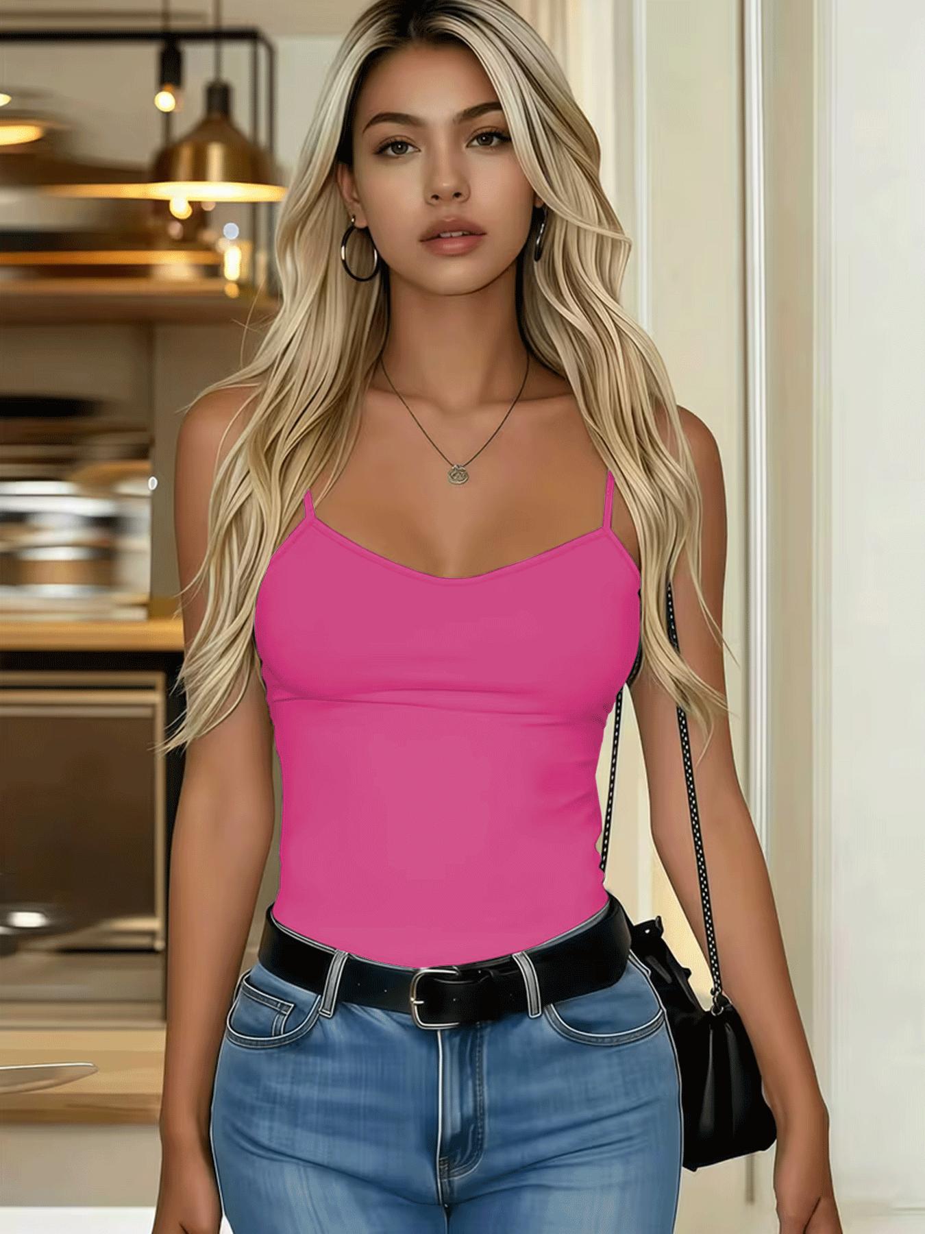 Women’s camisole – sleeveless top, no built-in bra – comfortable camisole – women’s essential slim-fit camisole – basic solid-color yoga fitness camisole