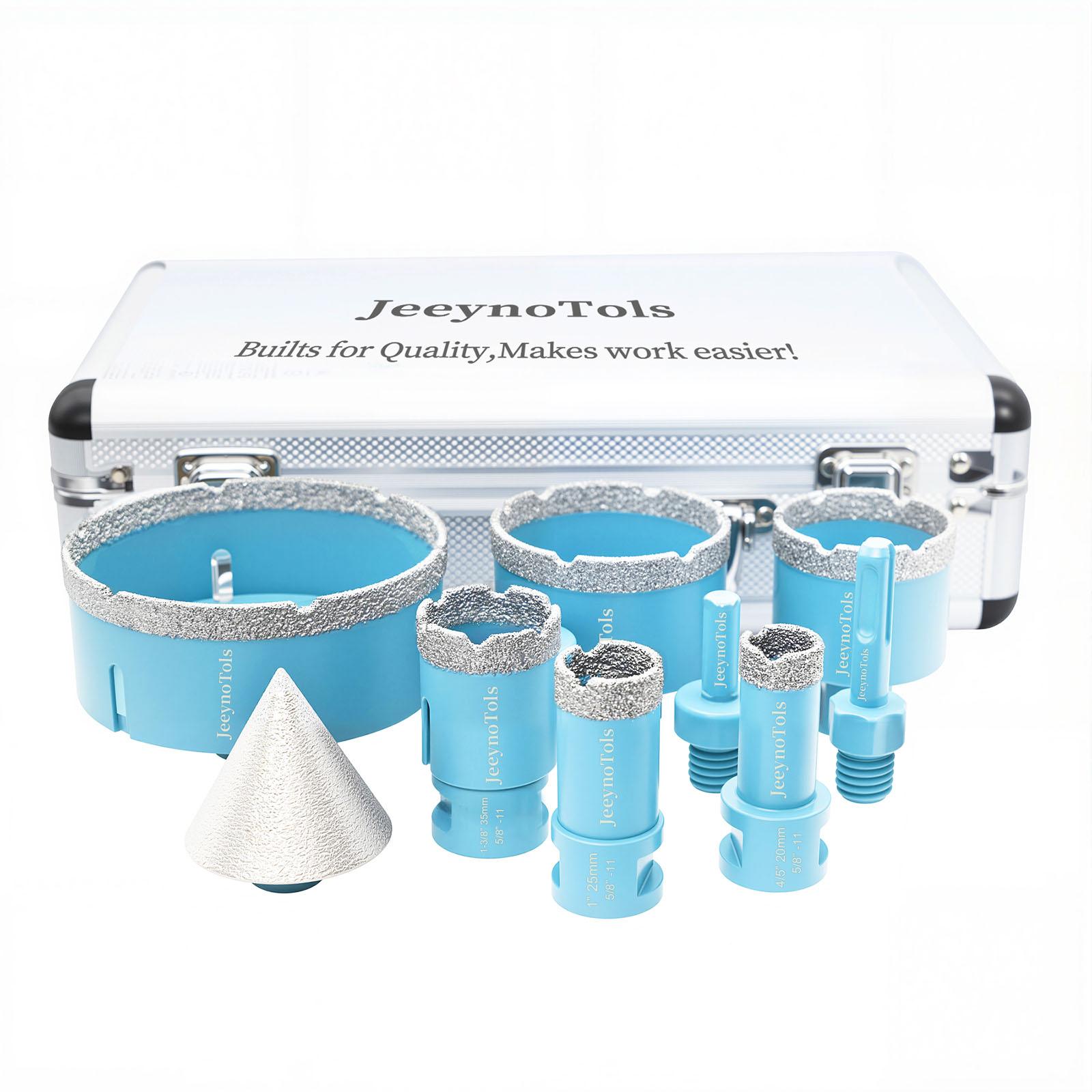 9PCs Dry Diamond Hole Saw Drill Bits Set, High-Quality, Family Daily Used,  Drill Bits & 50mm Beveling Chamfer Bit & 2PCs Adapters, For Ceramic, Tile, Marble, Porcelain 5/8-11 Thread, Core Drill, Dry Tile Drill, Diamond Tile Bit Power Tool Cutting