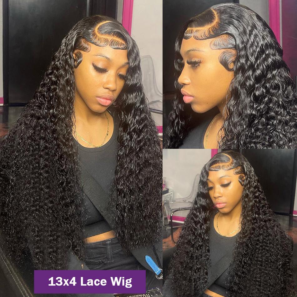 Bling Hair 34 36In Deep Wave Transparent Lace Wig Human Hair 13x4 13x6 Water Wave HD Lace Frontal Human Hair Wigs For Women Brazilian Remy Hair Natural Hairline Natural Black 180% #TikTokShopBlackFriday