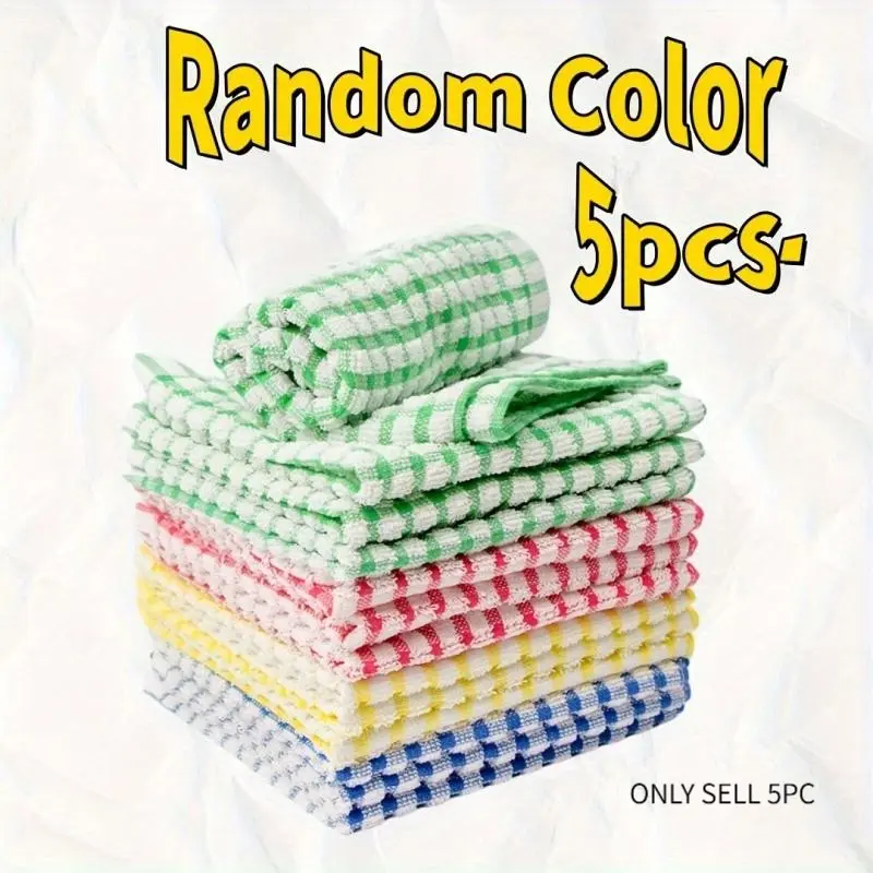 5pcs Colorful Plaid Dish Towels- Absorbent, Reusable Kitchen Cleaning Towels, Suitable Bedroom, Bathroom, and Outdoor Use, Various Colors(Red, White, Orange, Blue, Green), Kitchen Towels