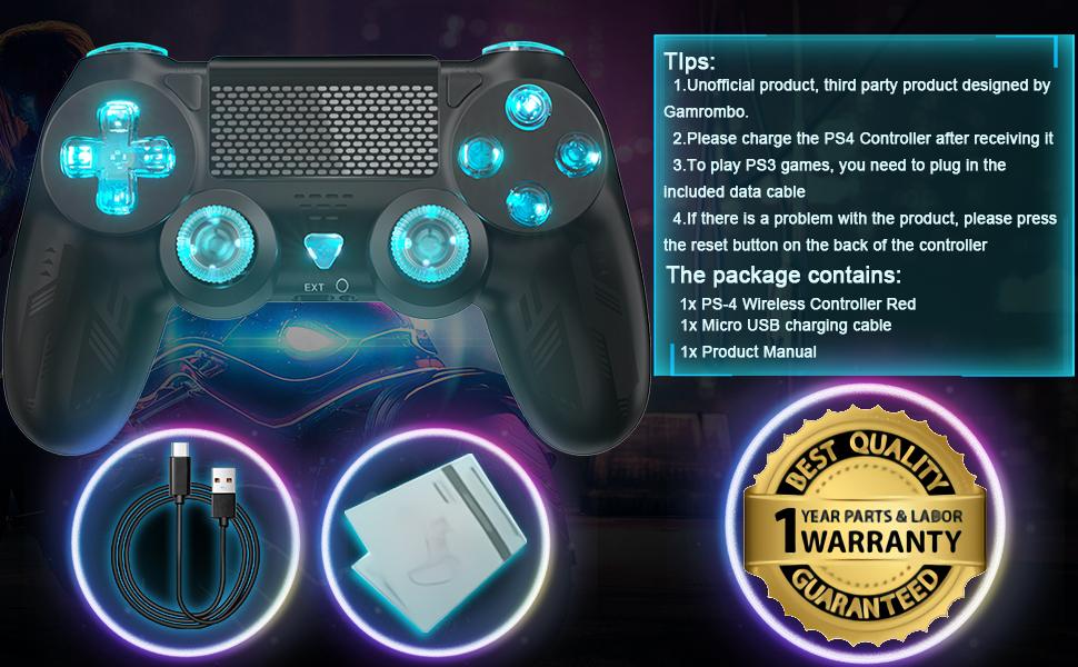 Gaming Controller for PS4 with LED Light – Wireless, Turbo, Dual Vibration, 6-Axis Motion Sensor, Touch Pad, for PS4/Slim/Pro Gaming Controller for PS4 with LED Light – Wireless, Turbo, Dual Vibration, 6-Axis Motion Sensor, Touch Pad, for PS4/Slim/Pro