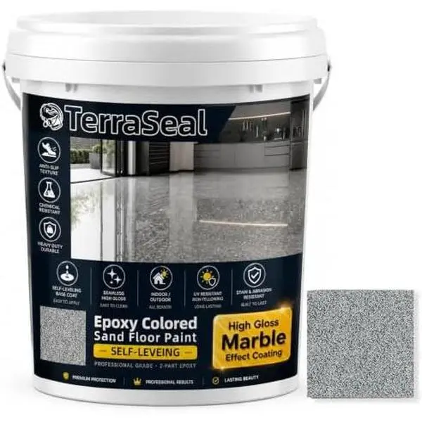 Epoxy Colored Sand Floor Paint, Self-Leveling Epoxy Floor Paint, High-Gloss Marble Finish, Slip-Resistant, Waterproof & Wear-Resistant for Indoor/Outdoor Garage, Basement, Shop (5KG/175Fl oz,Gray)