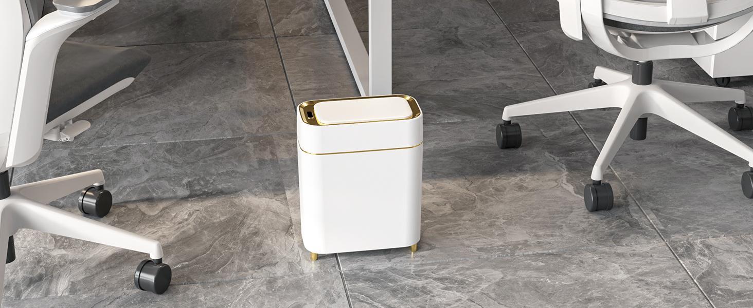 PUKOMC Rechargeable Smart Sensor Trash Can. Enjoy hands-free opening with a wave or knee, plus a removable liner for easy cleaning. Sleek, waterproof, and durable.