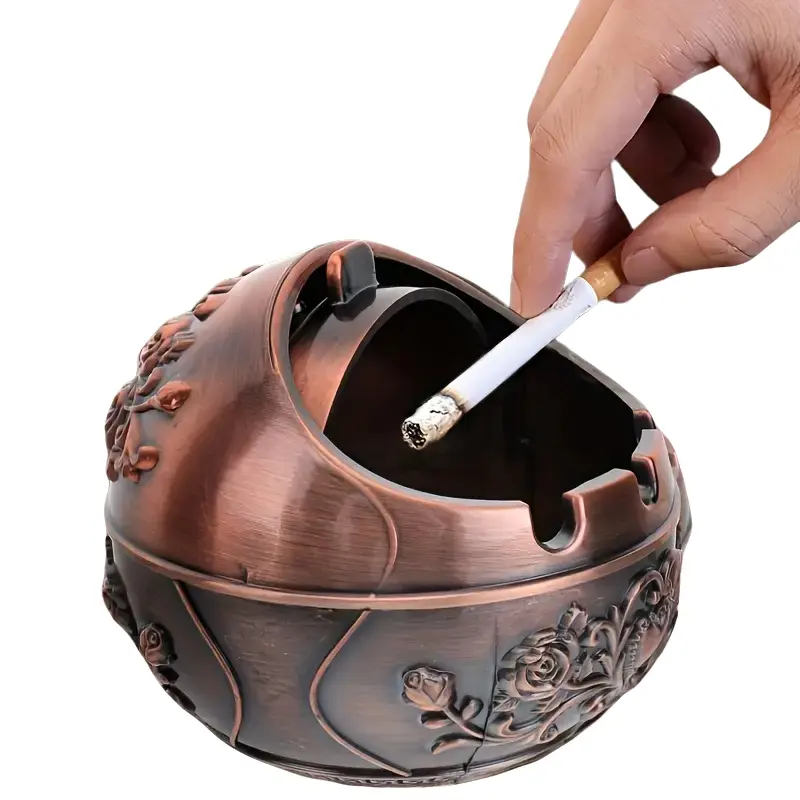 Vintage Ashtray, 1 Count Windproof Ashtray with Lid, Creative Ashtray for Home Office, Indoor and Outdoor Decoration, Home Decor, Ornaments, Home Decor Accessory
