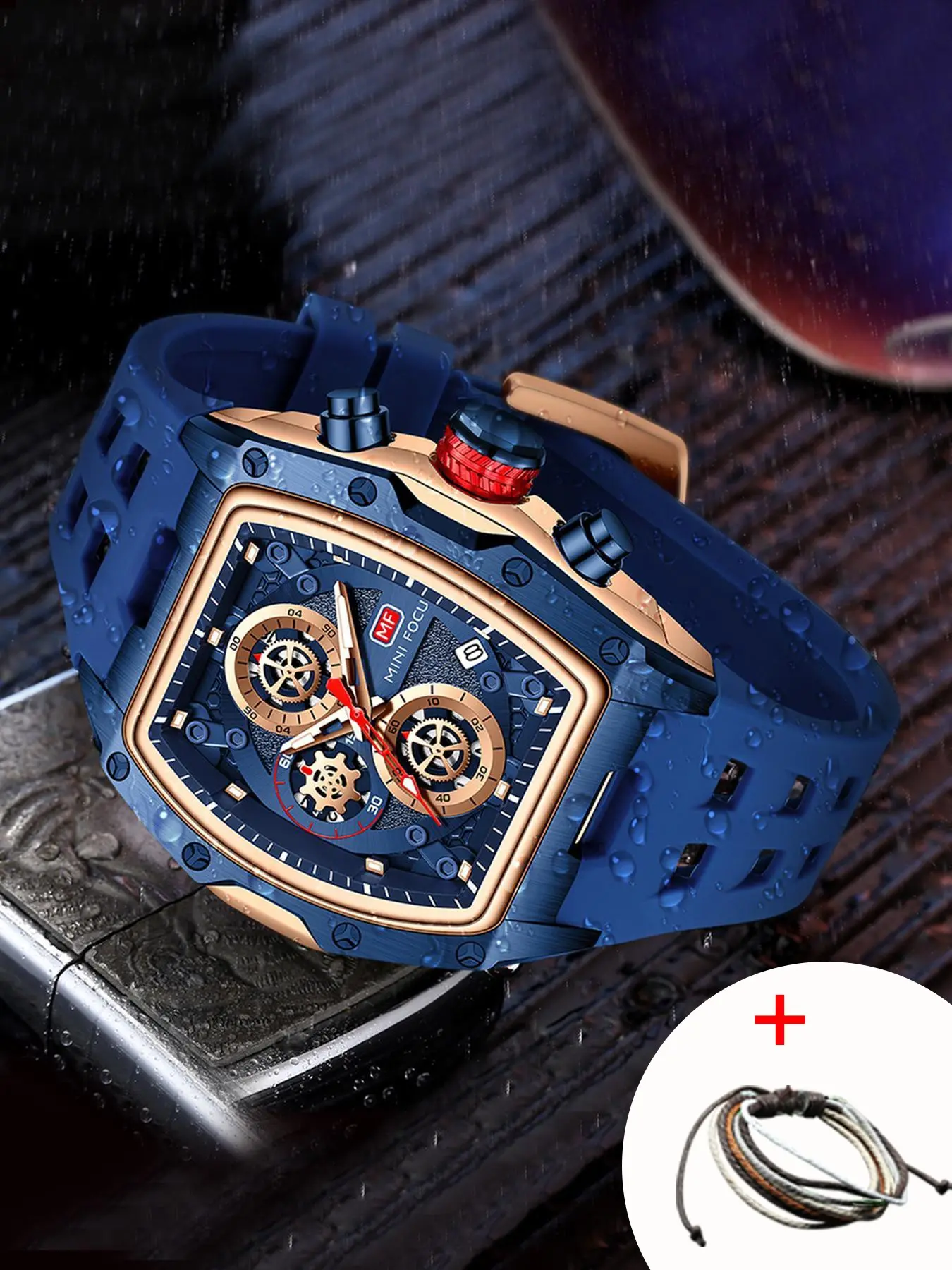 Men's Sporty Barrel Shaped Dial Analog Quartz Watch, Modern Fashionable Wristwatch, Fashionable Luminous Waterproof Watch with Silicone Strap, Trendy Watch with Date Display Function for Daily Life, with Box