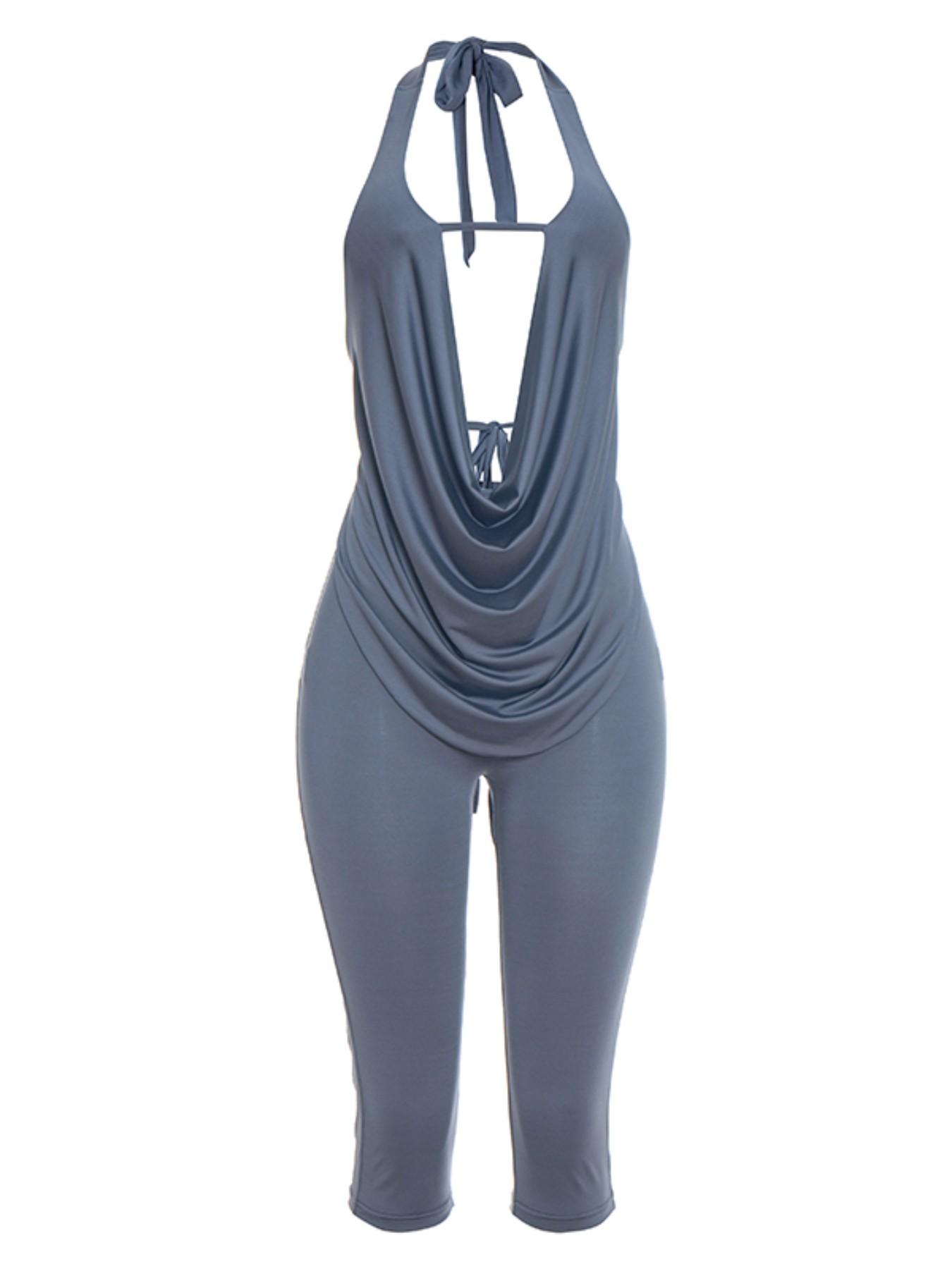 Women's Fashion Chic Two-Piece Set, Matching Sets, Trendy Backless Sleeveless Halter Top & Slim Fit Pants, Sexy Unique Design, Comfortable Casual Wear, Womenswear, Matching Clothing Set