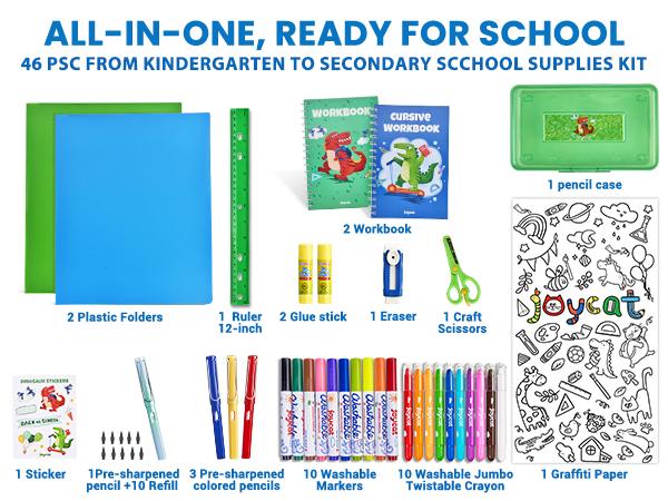 JoyCat Unicorn/Dinosaur School Supply Kit, 46 pcs Back to School Essential, Art Supplies & Refillable Tools, Ideal Kids Stationery Set for Girls Boys JoyCat Unicorn/Dinosaur School Supply Kit, 46 pcs Back to School Essential, Art Supplies & Refillable Tools, Ideal Kids Stationery Set for Girls Boys