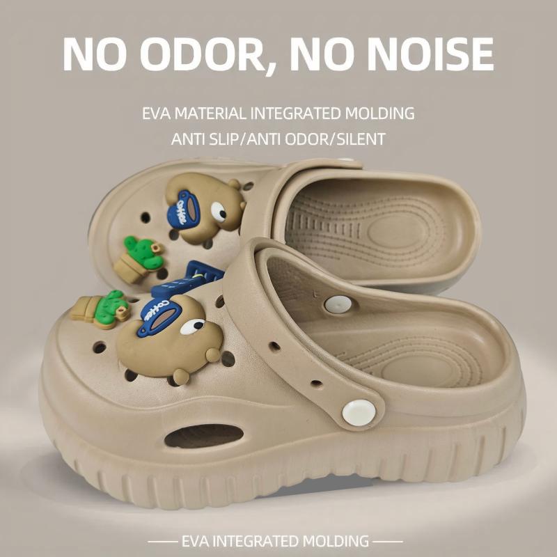 Women's Fashion Slippers Cute Style Design Non-slip Sole Comfortable Breathable Casual Shoes Beach Home Sandals Indoor Outdoor Wear Versatile Soft Slippers Walking Shoes Girl Footwear Flipflop Slide Black EVA Material