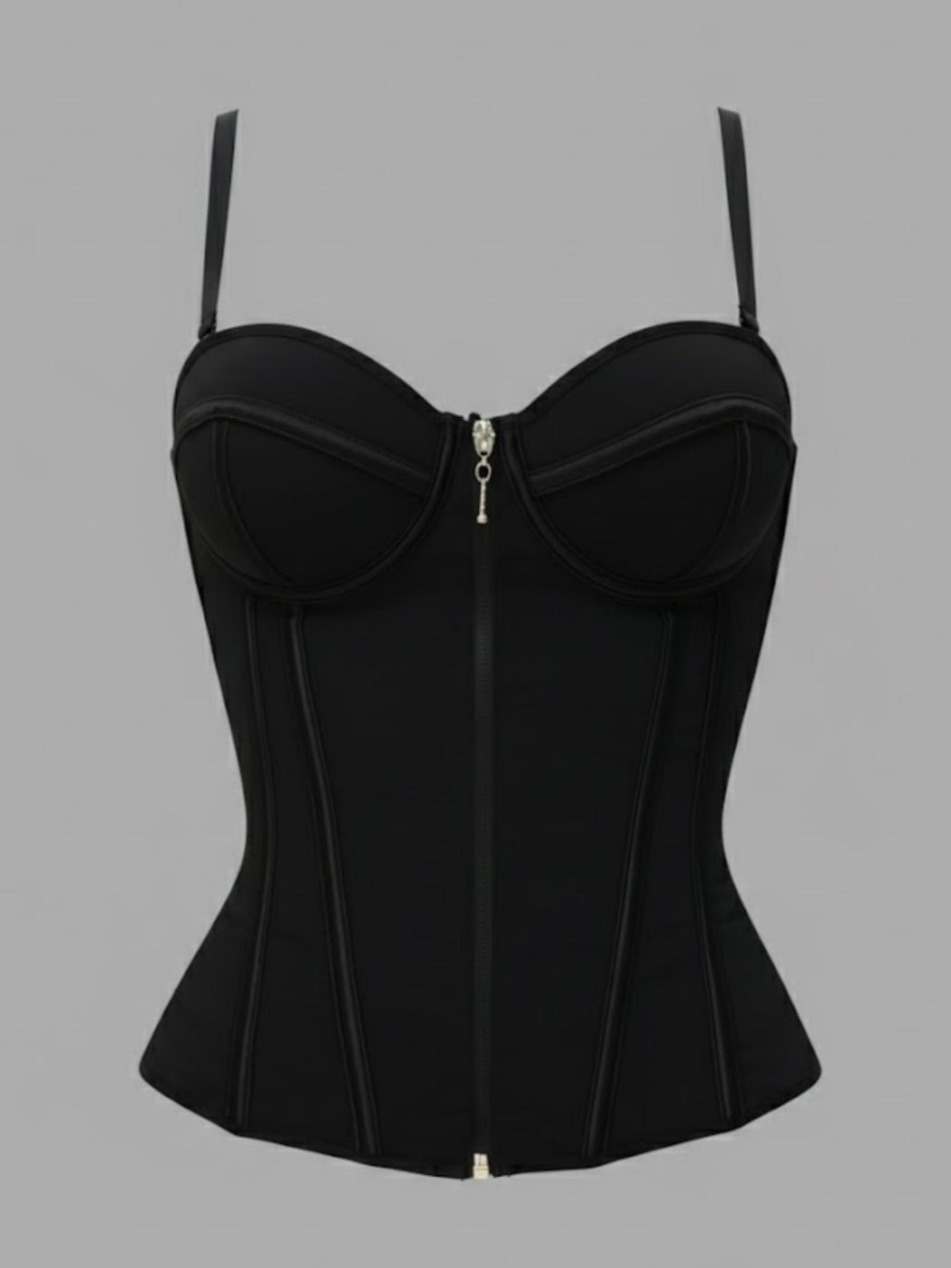 Lady's Solid Adjustable Spaghetti Strap Steel Bone Shaperwear Tops, Adjustable Zipper Shapewear, Waist Trainer, High Support Tight Fitting Zipper Closure Corset, Girdle, Suitable for Daily Wear Or Valentine's Day