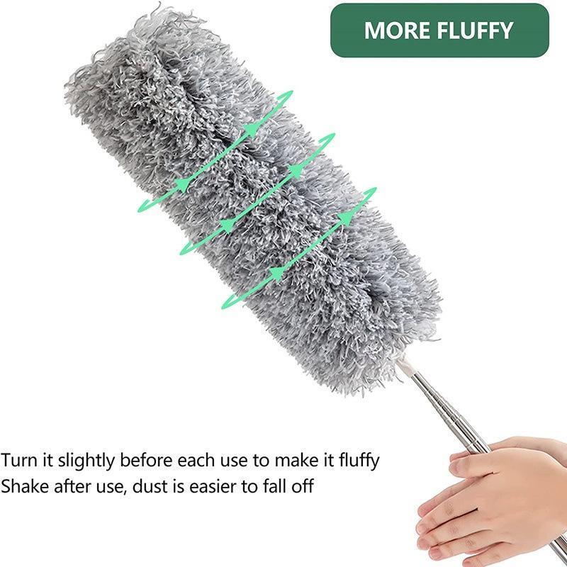 Adjustable & Bendable Microfiber Duster, Washable Reusable Corners Cleaning Tool for High Ceilings, Furniture, Cars, Sweeping Spider Webs Under Bed