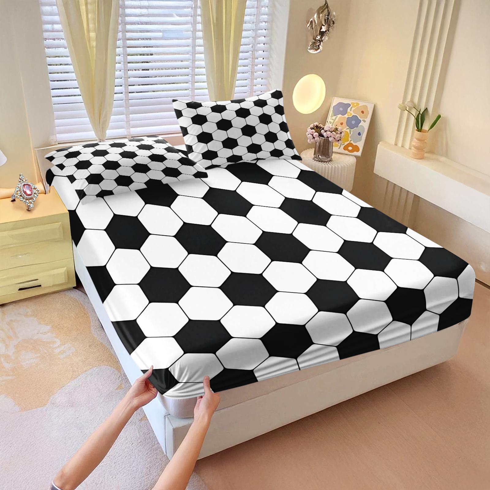 3 Pcs Geometric Plaid Print Fitted Sheet Set, Modern Minimalist Bedding Set, Soft Breathable Microfiber with HD Digital Print, Deep Pocket & Wrinkle Resistant, Ideal for Bedroom, Dorm, Guest Room, All Season Use