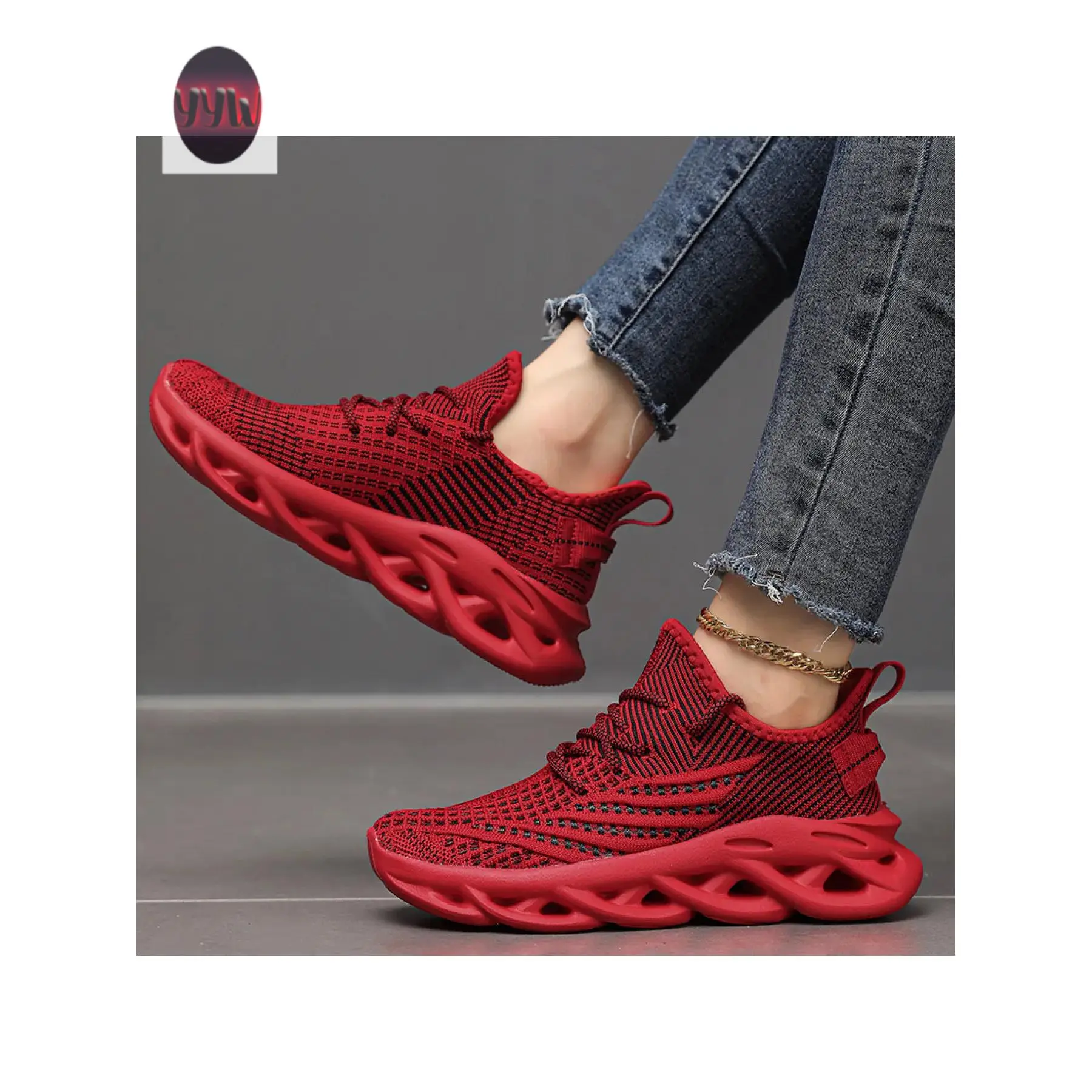 YYW1 Women's Hollow Platform Blade Sneakers - Breathable Fly-Knit, Non-Cushion Athletic Shoes for Daily Wear, Plain, All Season Running & Walk