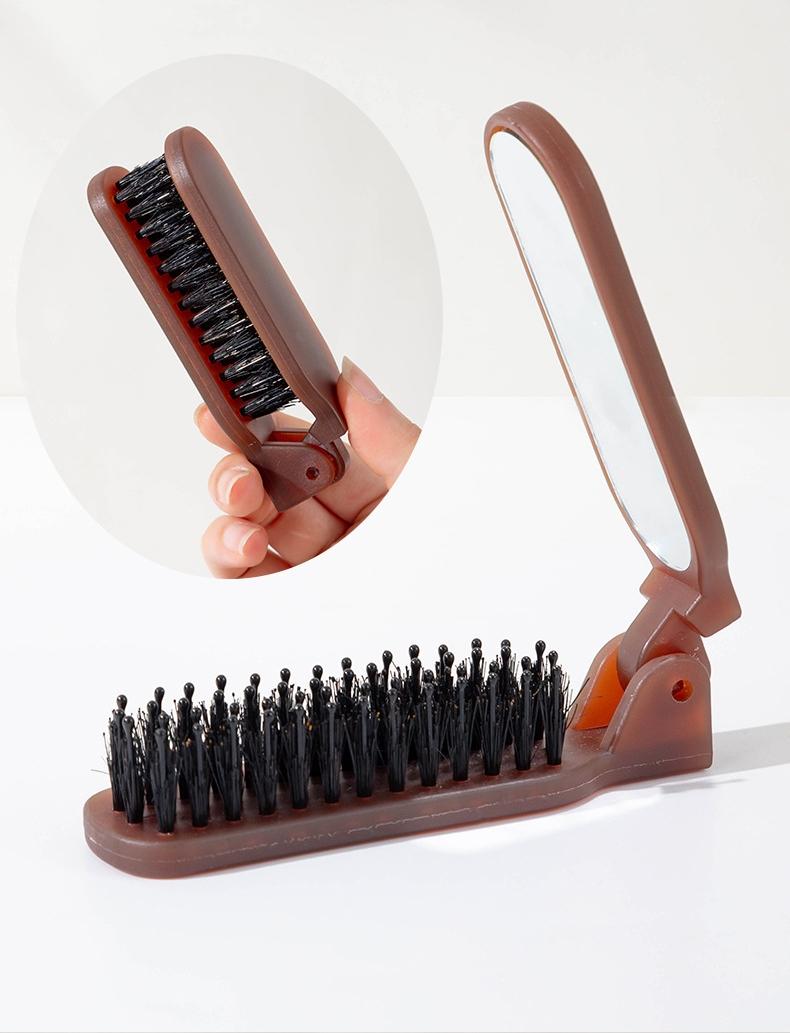2-In-1 Folding Silver Color Mirror Comb, Portable Compact Hair Brush, Anti-Static Design, Foldable Comb Mirror, Travel Size, Unisex