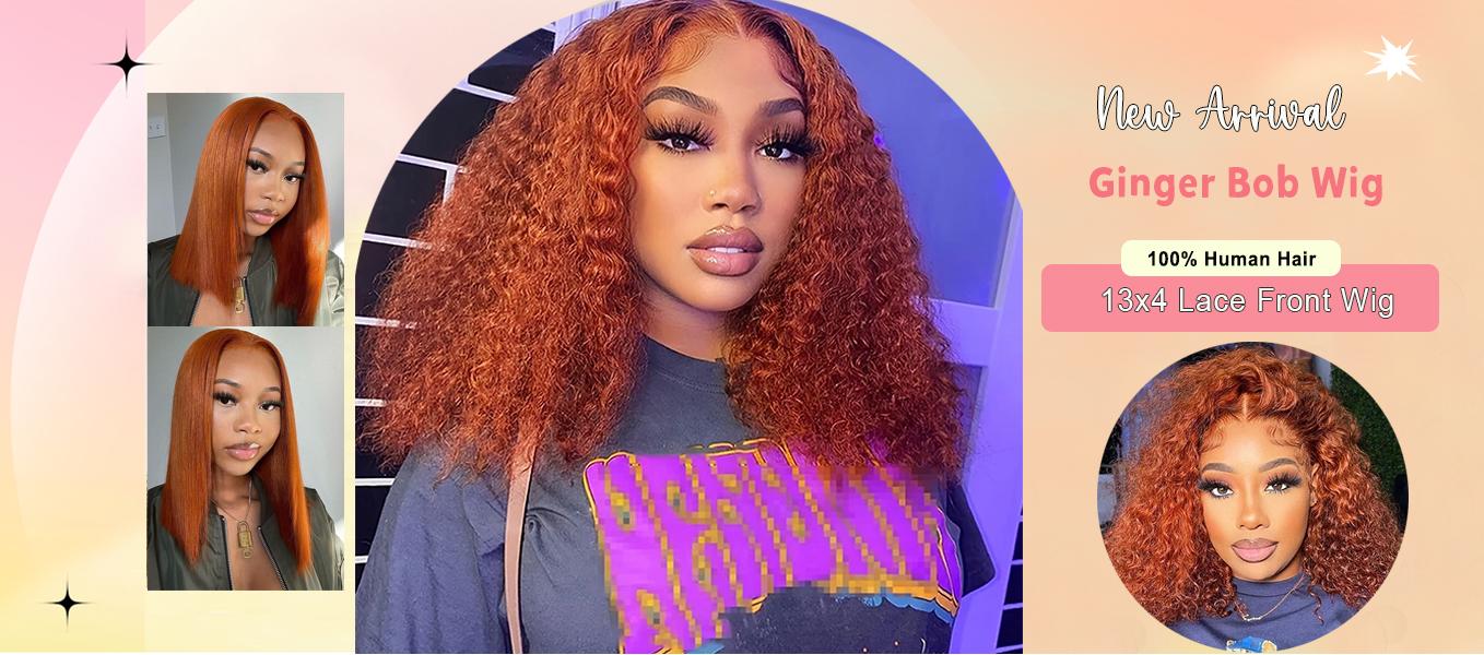 Nerkre Ginger Water Wave Bob Wig Human Hair Transparent HD 13x4 Lace Front Human Hair Wig Short Bob Wig Glueless Wigs Human Hair Pre Plucked With Baby Hair