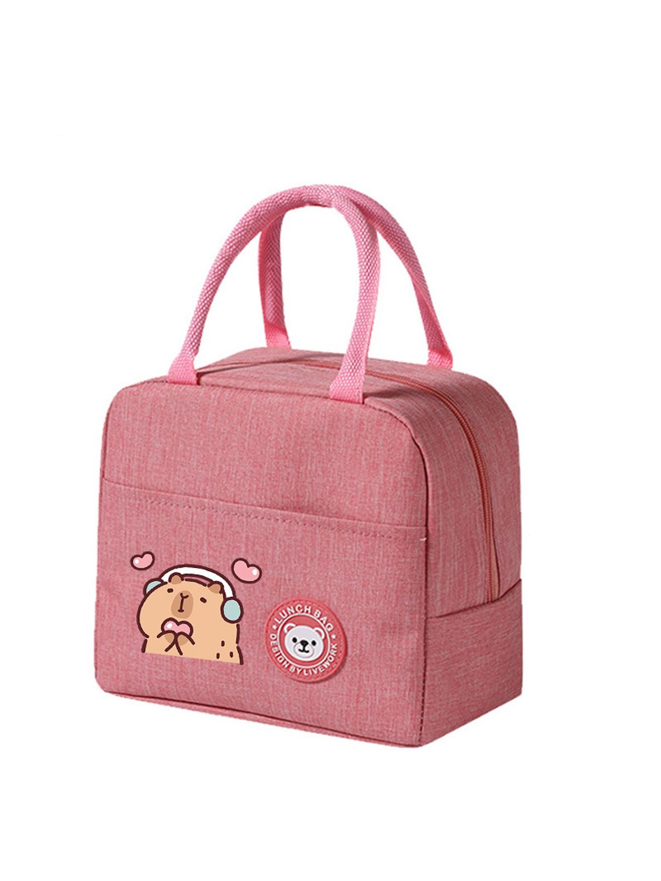 1Pc Capybara Portable Insulated Lunch Bag Thermal Bento Bag Lunch Box Tote Bag For Work School
