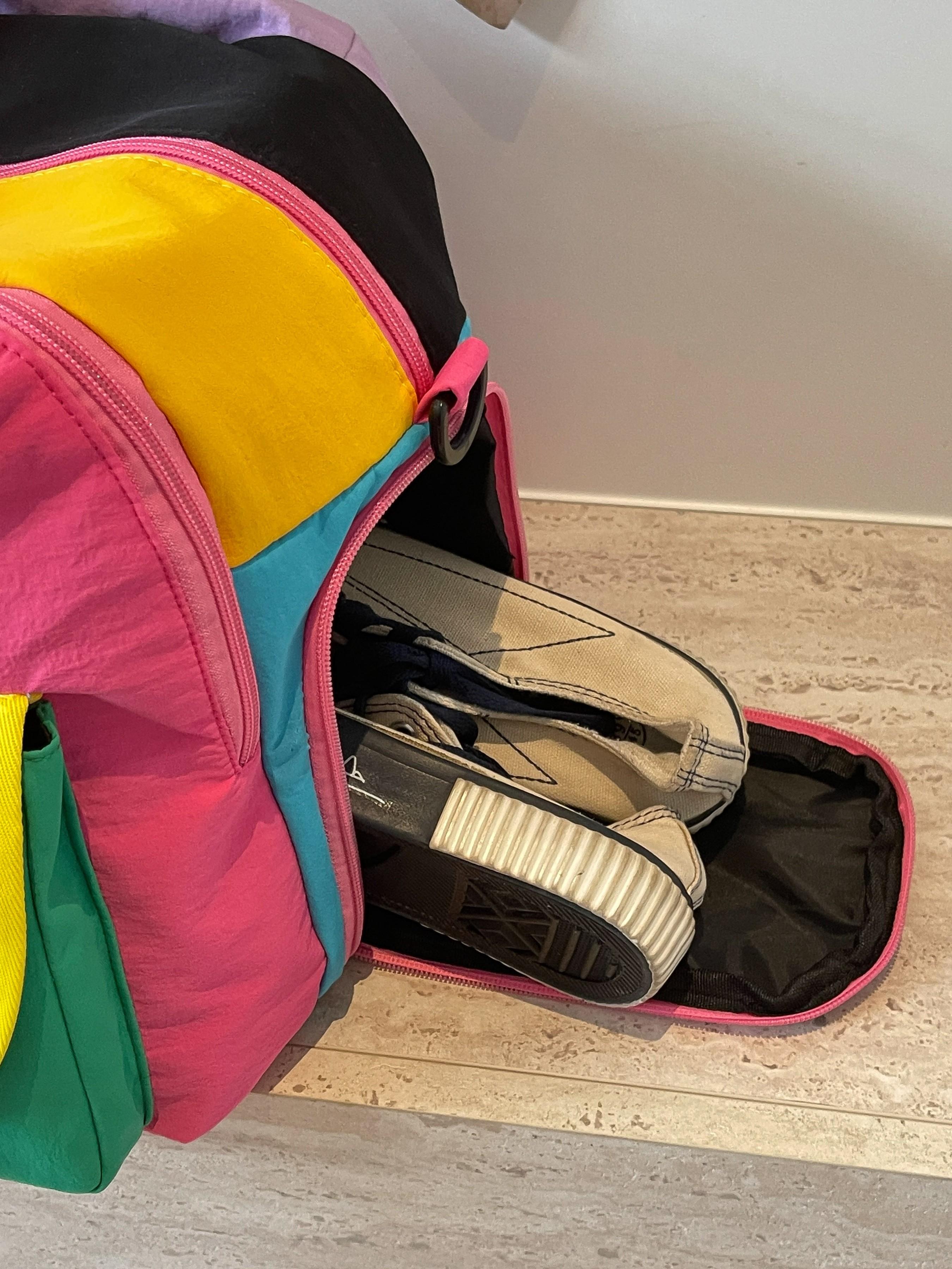 Vibrant Colorblock Duffel Bag, Lightweight Nylon, Large Capacity, Shoe Compartment, Detachable Strap, Ideal for Travel & Gym