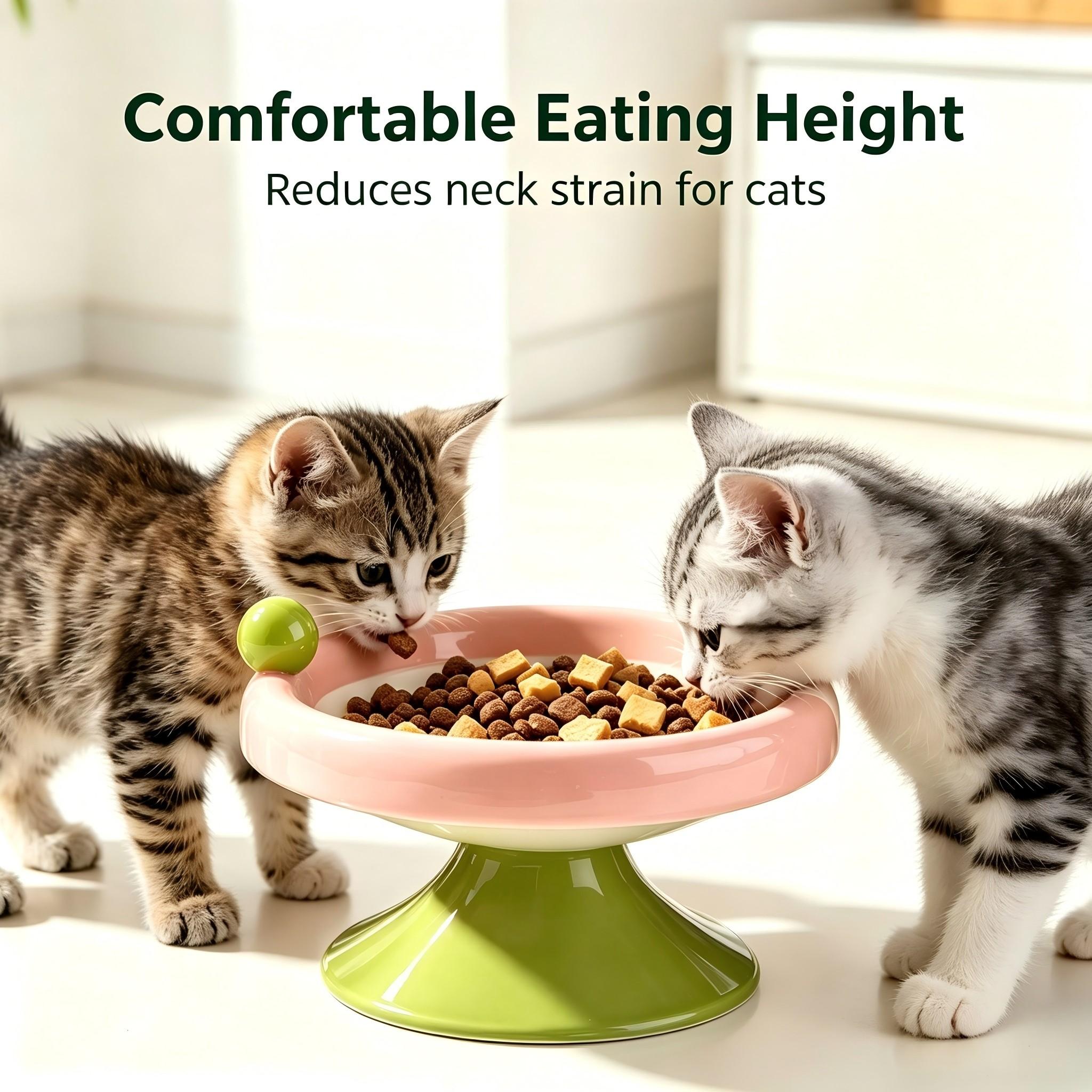 Macaron Color Cute Ceramic Elevated Cat Feeding Bowl, Small Raised Food Dish for Cats and Small Dogs, Reduces Neck Strain