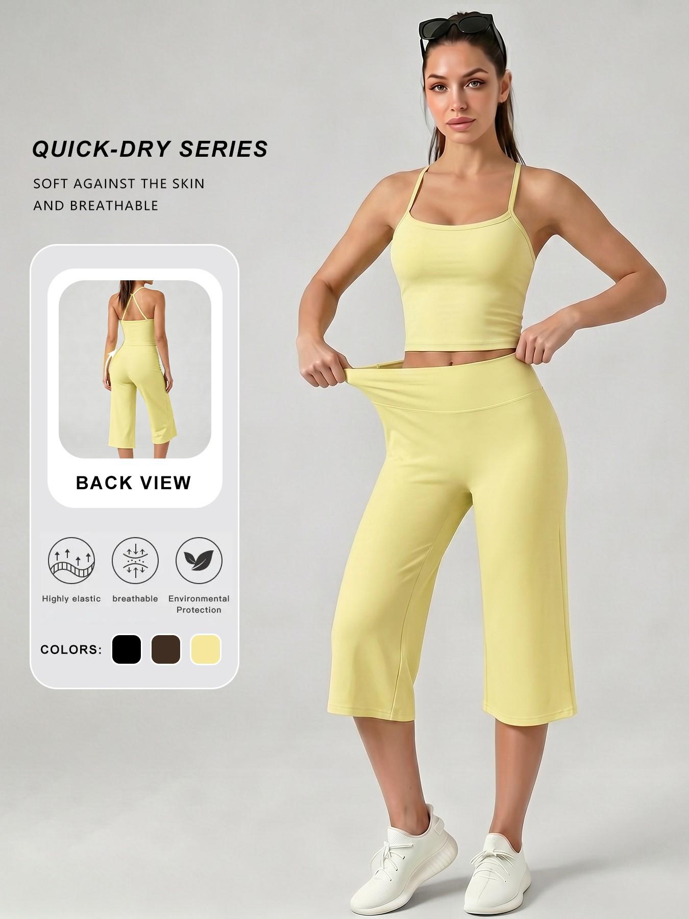 Women's Sporty Fitted Tank Top & High-Waisted Wide-Leg Pants Set, Breathable Solid Color, Ideal for Yoga, Casual Wear, Home Comfort, Athleisure Summer Clothes