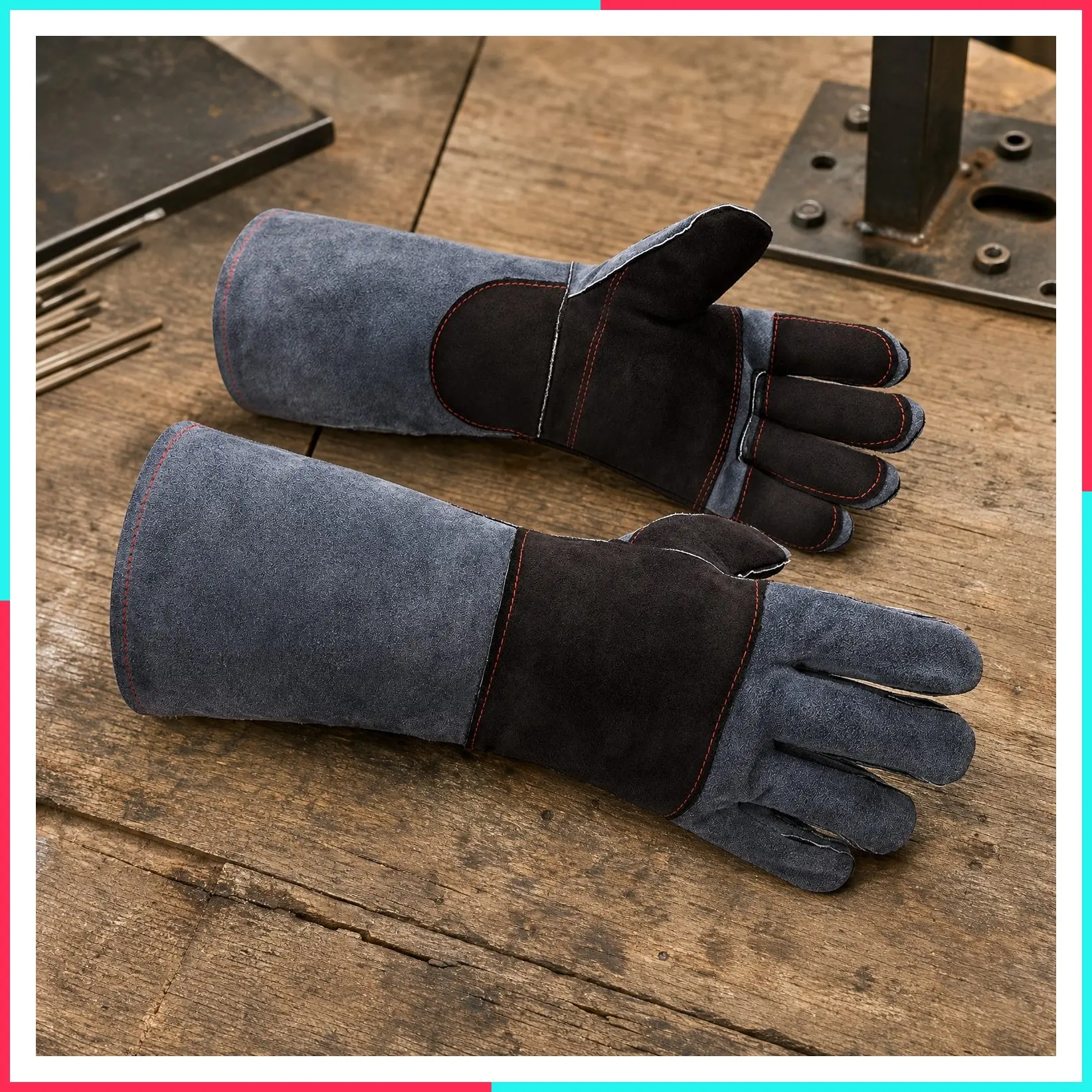 Fireplace & Fire Pit Gloves, 932°F Fireproof Leather, 16in Dark Grey for Wood Stove, Campfire, Charcoal, Cast Iron, BBQ Grill, Oven, Stick & MIG Welding, Forge, Dry Ice