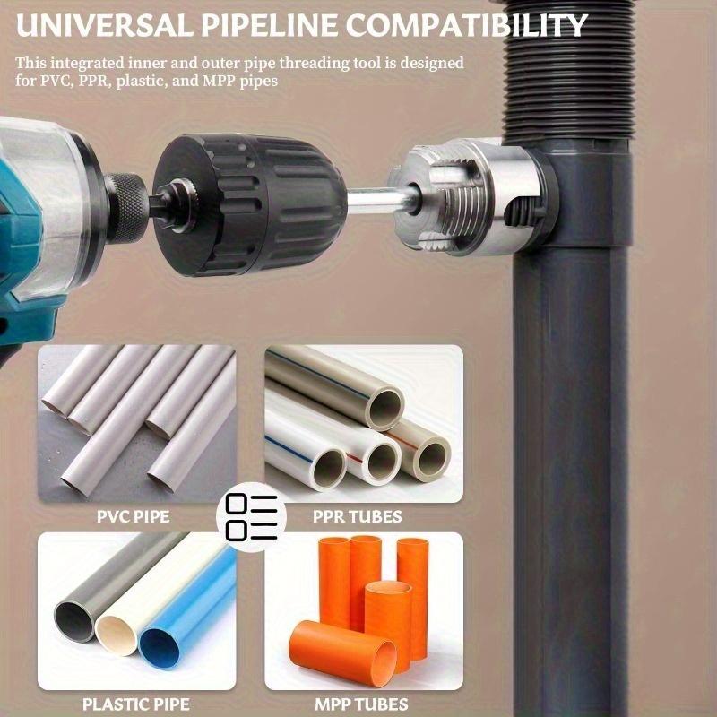 3-Piece Heavy-Duty Alloy Pipe Threading Tool Set - 1/2", 3/4", 1" Internal/External Threads; Electric Drill Compatible PVC/Plastic Pipe Threader, Ideal for DIY & Professional Plumbing Installations (Compatible with PVC, PPR, and MPP Pipes)