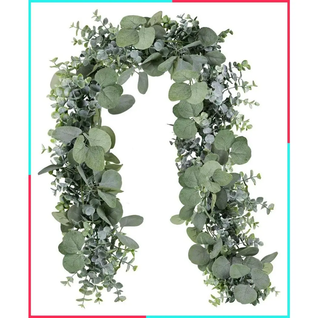 5.9 FT Long Artificial Silver Dollar Eucalyptus Garland in Grey Green - Faux Greenery for Wedding Arch Swag Backdrop Doorways Table Runner Indoor Outdoor