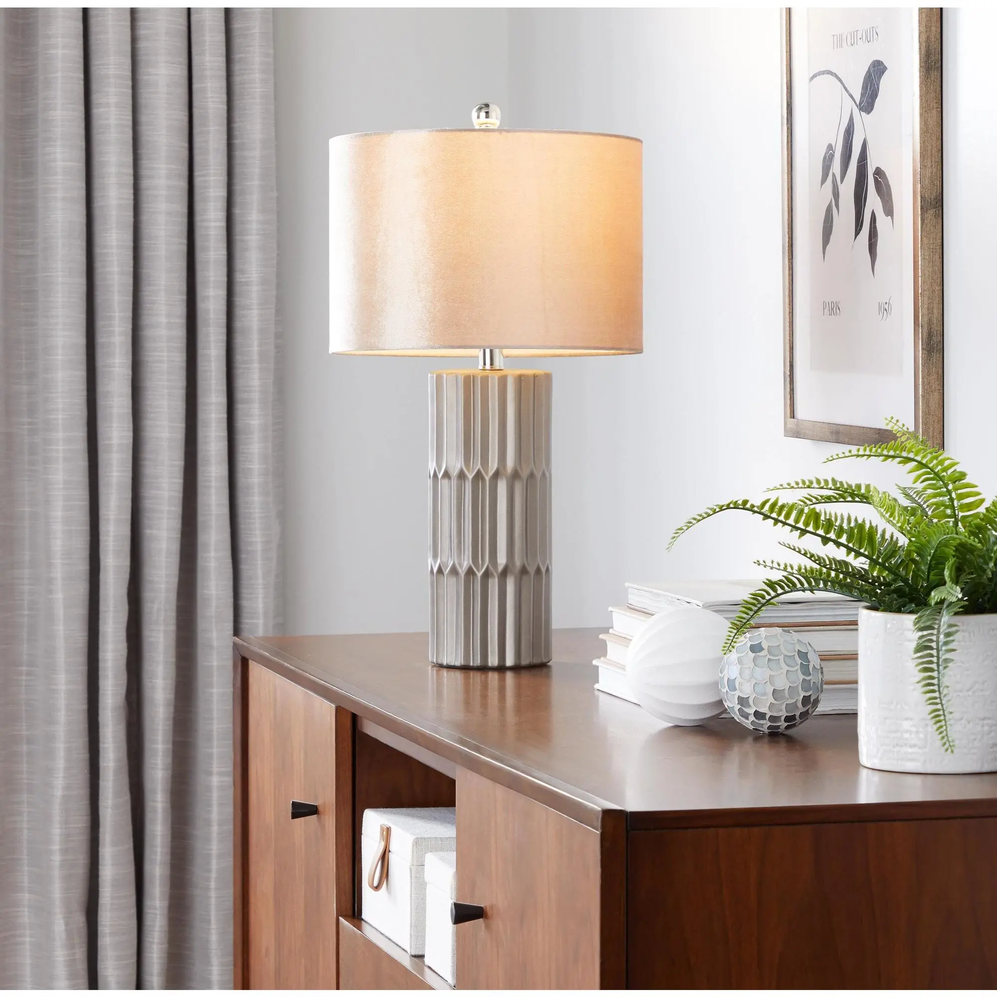 Nokaa 22" Contemporary Ceramic Table Lamp with Metallic Brown Base and Champagne Fabric Shade for Living Room, Bedroom, Office, Nightstand, End Table, Sofa Side, Apartment, Home Decor