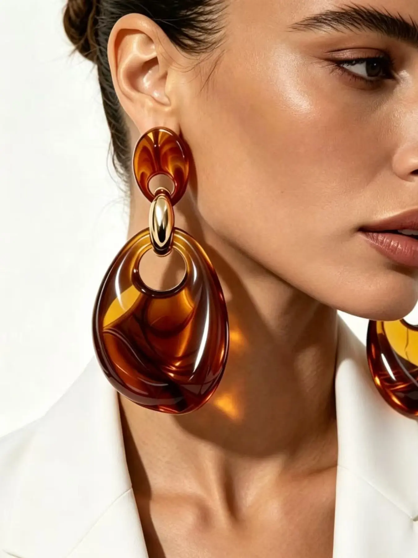 Vintage Tortoise Amber Large Drop Dangle Earrings, Retro Statement Party Jewelry for Women, Elegant Geometric Design, Fall & Winter Style