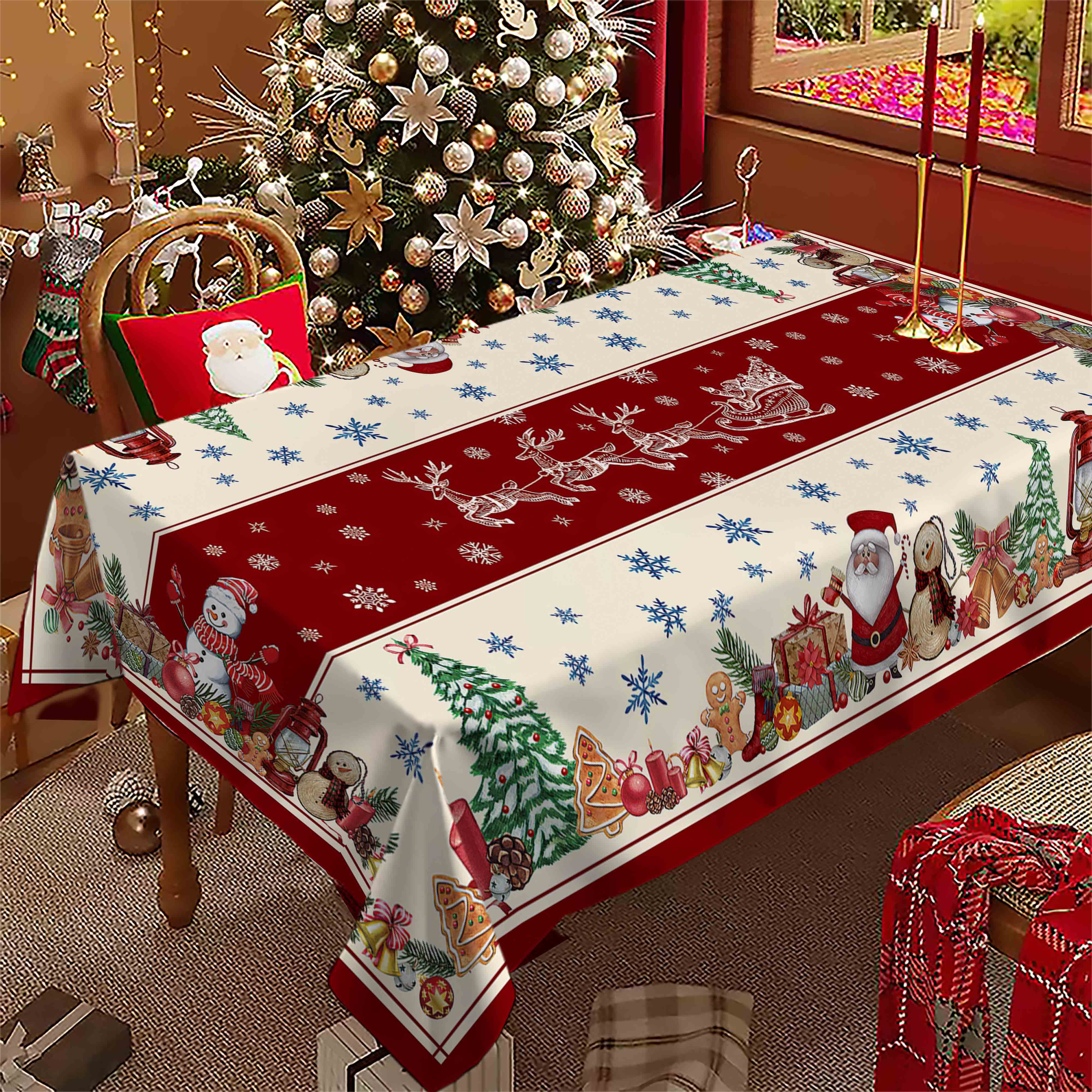 Rectangular Christmas Tablecloth, Gingerbread Man Snowman Design, New Year Party and Dinner Decorations, Best Christmas Gift
