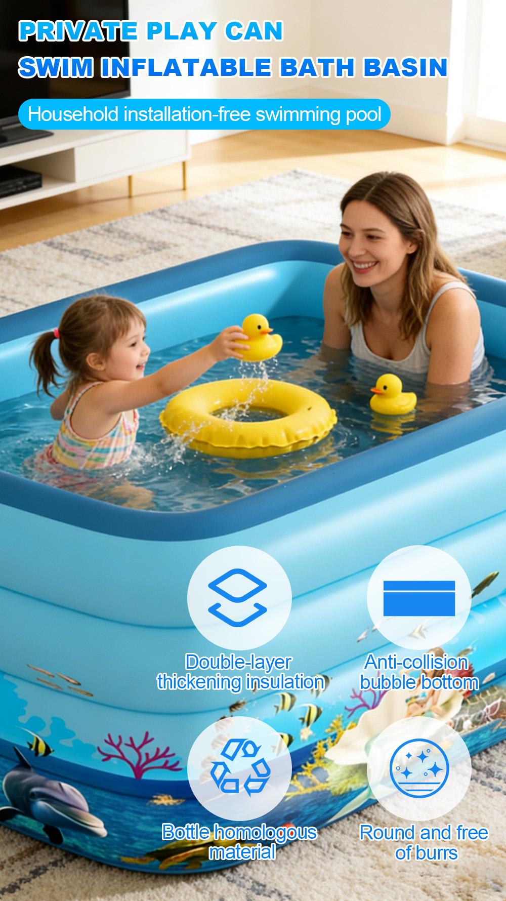 Inflatable Pool for Kids and Adults, Oversized Thickened Family Blow Up Pools, Rectangular Inflatable Swimming Pool for Backyard, Outdoor, Garden, Summer Water Party (120X60X22IN 3-Floor)#SummerVibes Inflatable Pool for Kids and Adults, Oversized Thickened Family Blow Up Pools, Rectangular Inflatable Swimming Pool for Backyard, Outdoor, Garden, Summer Water Party (120X60X22IN 3-Floor)#SummerVibes