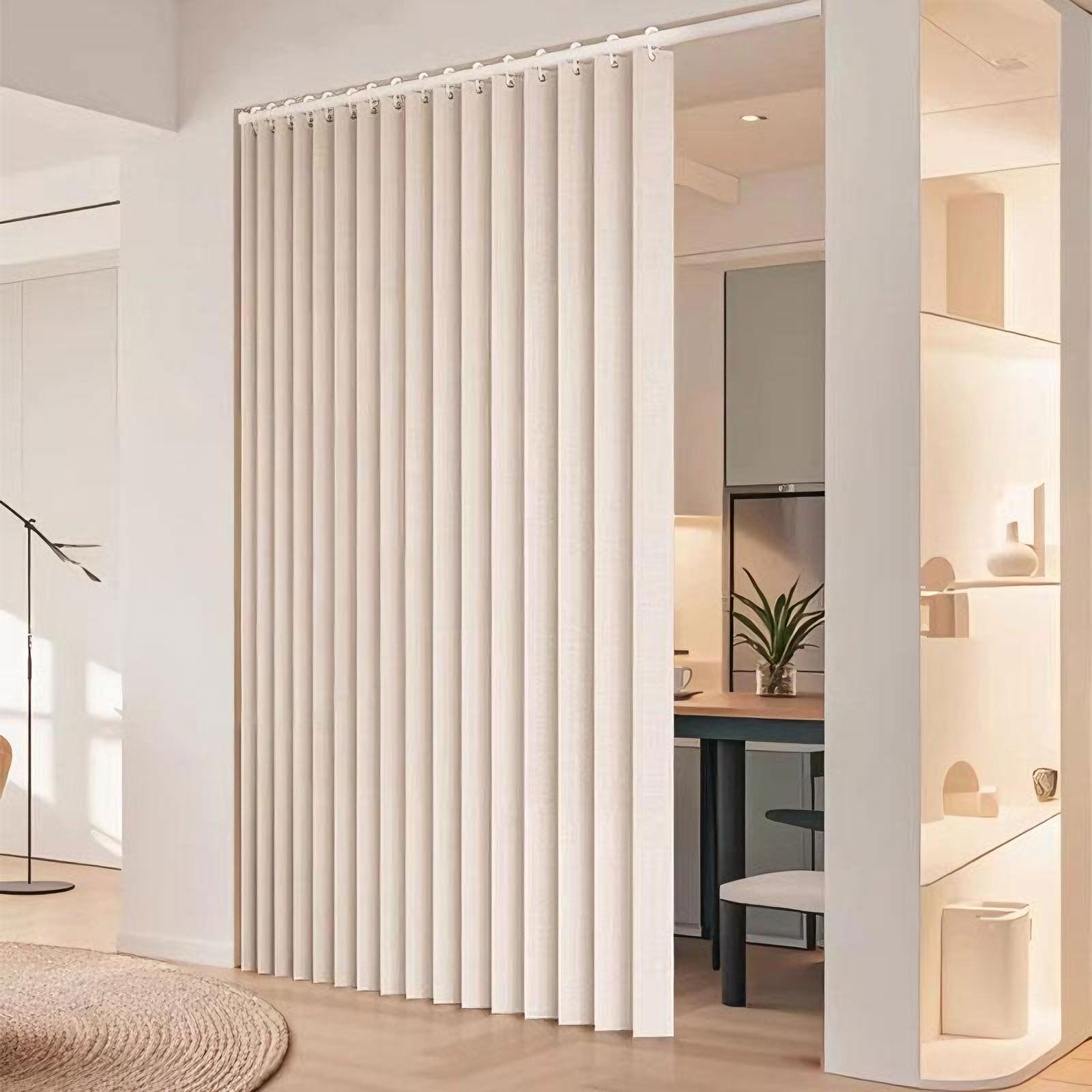 No-Drill Light Filtering Room Divider Curtain Easy Install Curtain for Renters, Foldable Privacy Partition for Small Apartments, Bedroom & Living Room