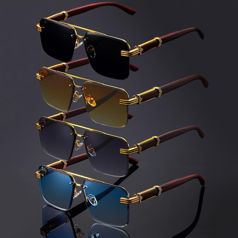 2026 Unisex 4-Piece Vintage Stylish Retro Square Sunglasses, Oversized Double Bridge Lightweight Eyewear, Classic Versatile Frames for Party & Casual Wear, Men's Women's Fashion Accessories, Vintage Sunglasses, Stylish Sunglasses