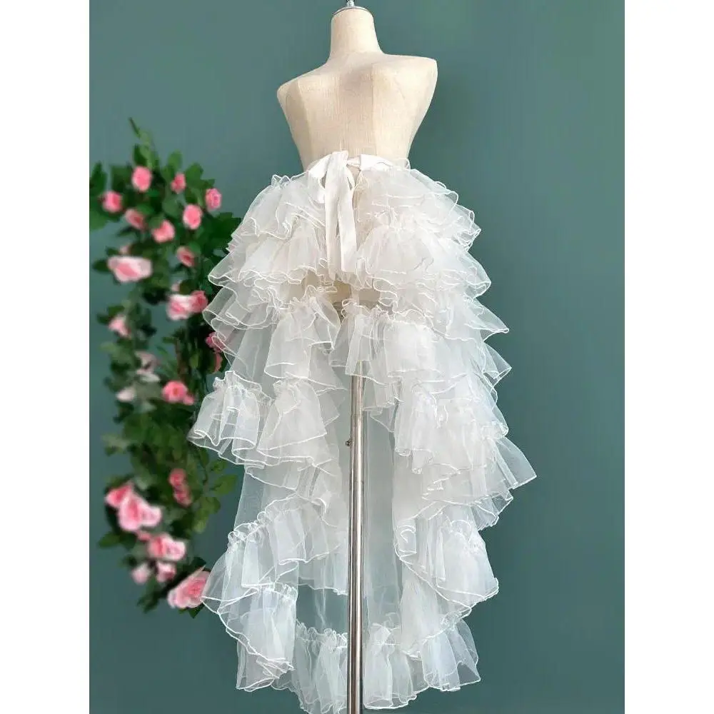 Asymmetrical Gothic Lolita Ruffles Mesh Fluffy Fairy Princess Skirts Women Japanese High Low Sheer Cover up Show Party Skirts