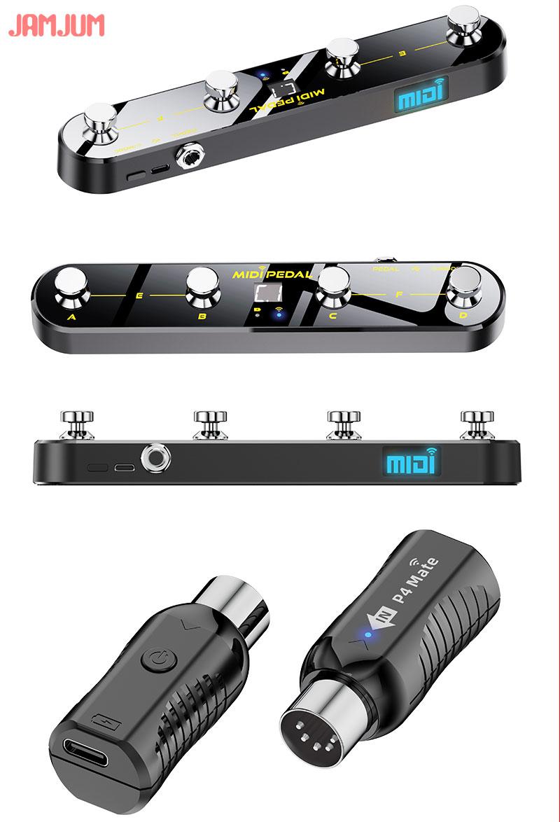 JAMJUM Wireless Midi Control Pedal with 4 Buttons, USB Rechargeable Battery, with APP, Portable Design for Music Production & Performance