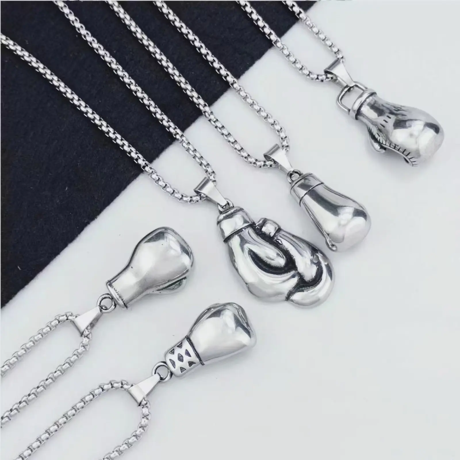 Anti-Tarnish Stainless Steel Boxing Glove Pendant Necklace - Boxing Theme Vintage Fight Fist Charm Chain, Hip Hop Jewelry, Multiple Styles Single Pendant for Men Gifts