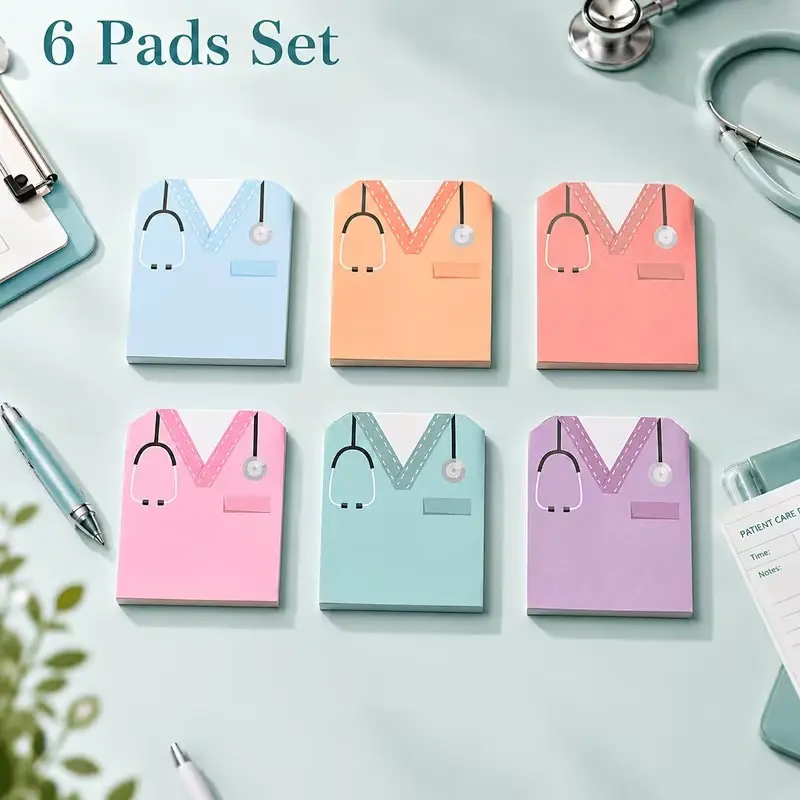 6 Pads Funny Nurse Sticky Notes Set, Cute Self-Adhesive Nursing Memo Pads, Nurse-Themed Notepads for Students, Hospital, Office and School Supplies, Nurse Appreciation Gifts