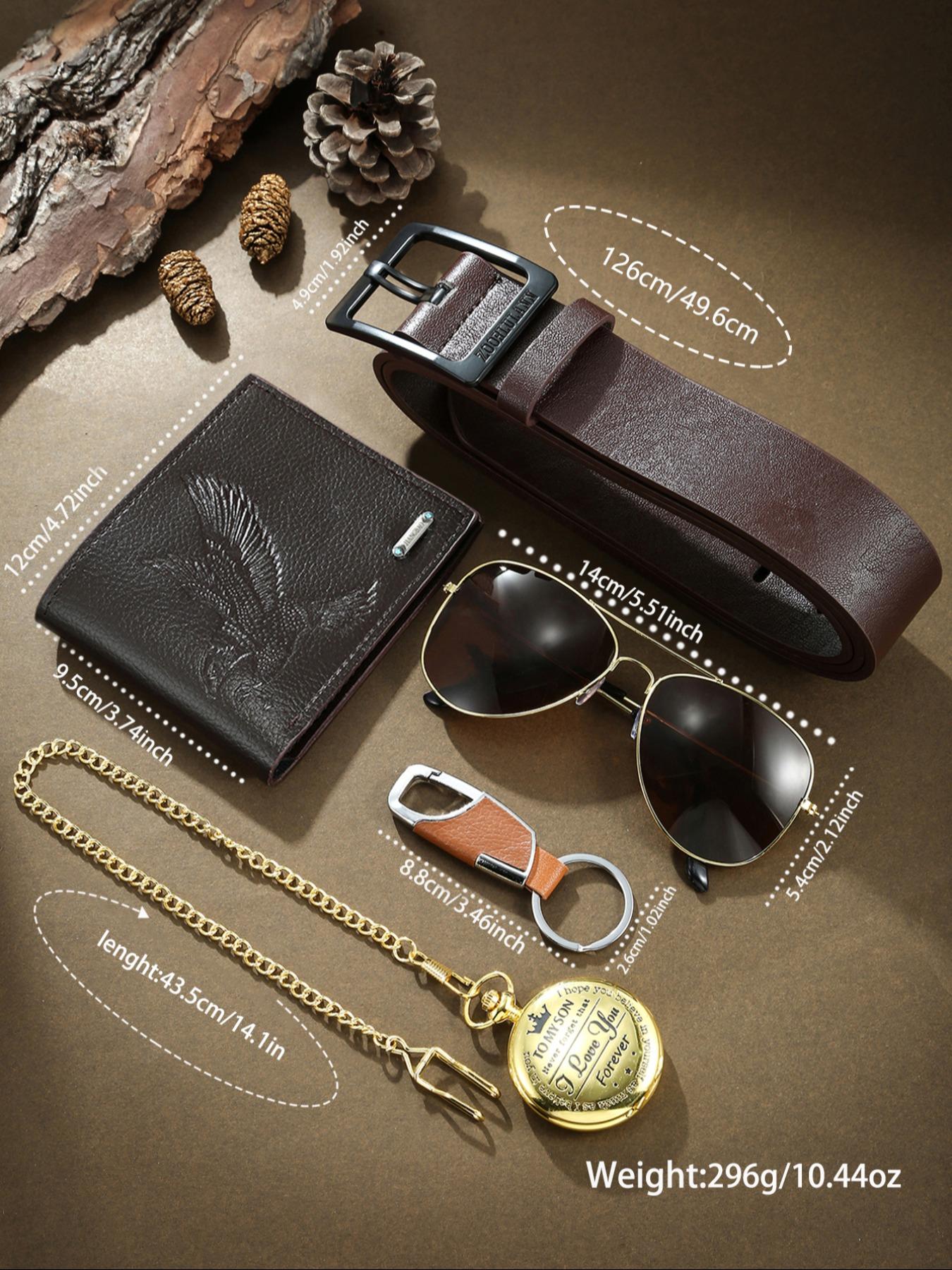 Vintage Fashion Casual Men's Watch Set 5pcs Men Accessories, Includes Sunglasses Wallet Belt Keychain, Perfect Gift for Daily Party Birthday Thanksgiving Father's Day