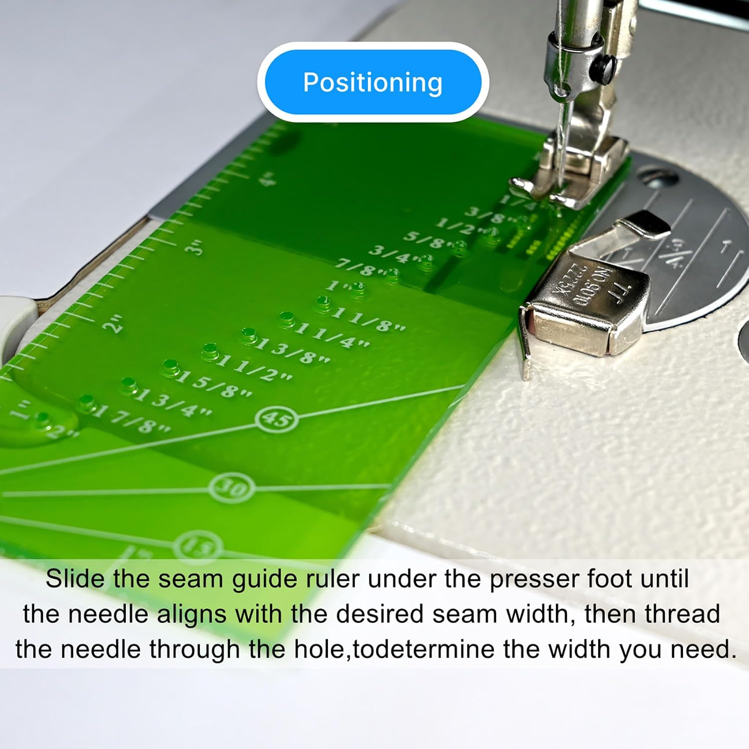 Seam Guide with Sewing Seam Ruler,Perforated 1/8"-2" Seam Gauge,15/30/45° Trim Lines & 1/4" Pivot Point, Sewing Machine Quilting Accessories for Hemming,Mitered Corners Green