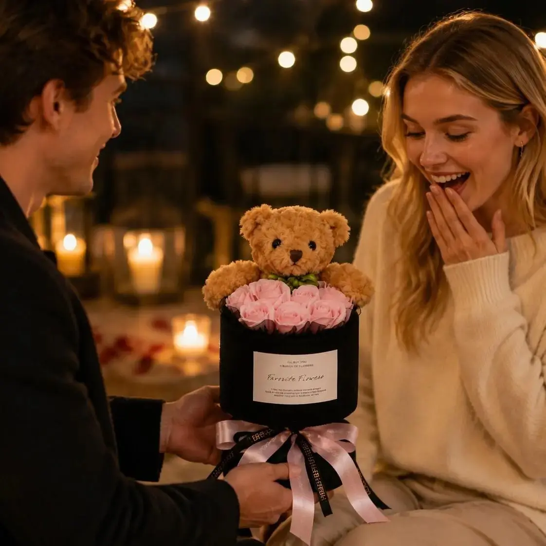 Teddy Bear and Rose Gift Box, Romantic Artificial Flower Bouquet, Perfect for Valentine's Day, Birthday, Anniversary, Mother's Day