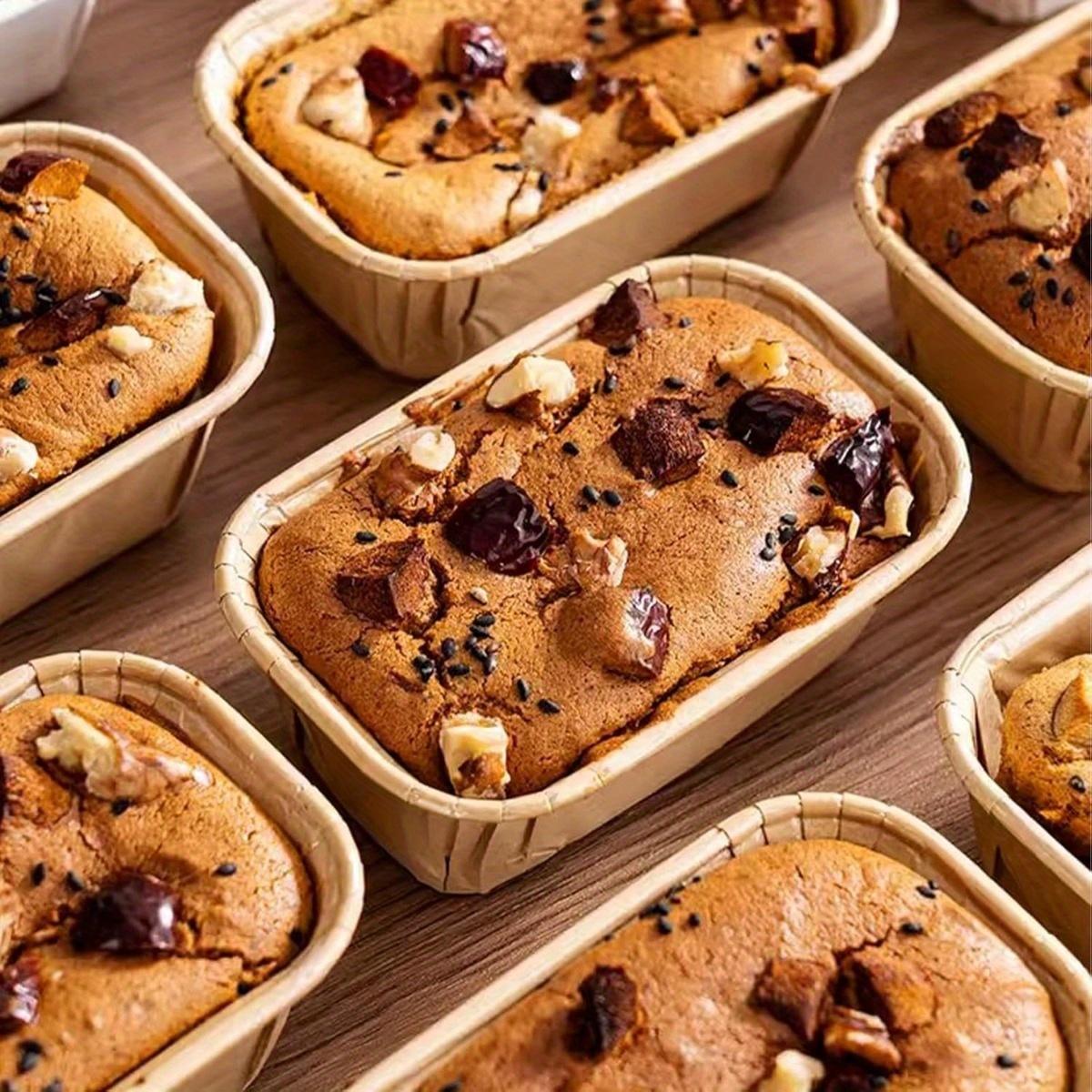 50pcs Greaseproof Cardboard Baking Cups - Rectangle Mini Loaf Cake & Muffin Cases with Ribbed Sides, Stackable Design for Even Baking, Perfect for Bread, Cupcakes, Desserts (Bakery-Grade, Food-Safe), Baking Accessories, Cupcake Storage, Baking Supplies