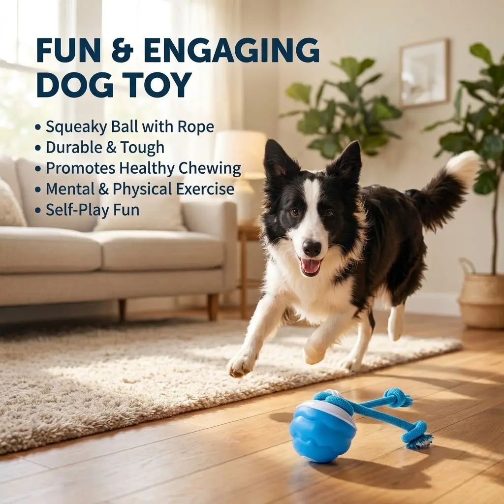 Dog Toy Interactive Sound-Making Dog Ball, Electric Motion-Activated Toy with Rope, Random-Path Automatic Moving & Rolling for Boredom Relief in Dogs (Small to Large Breeds)#summervibes #petlovers