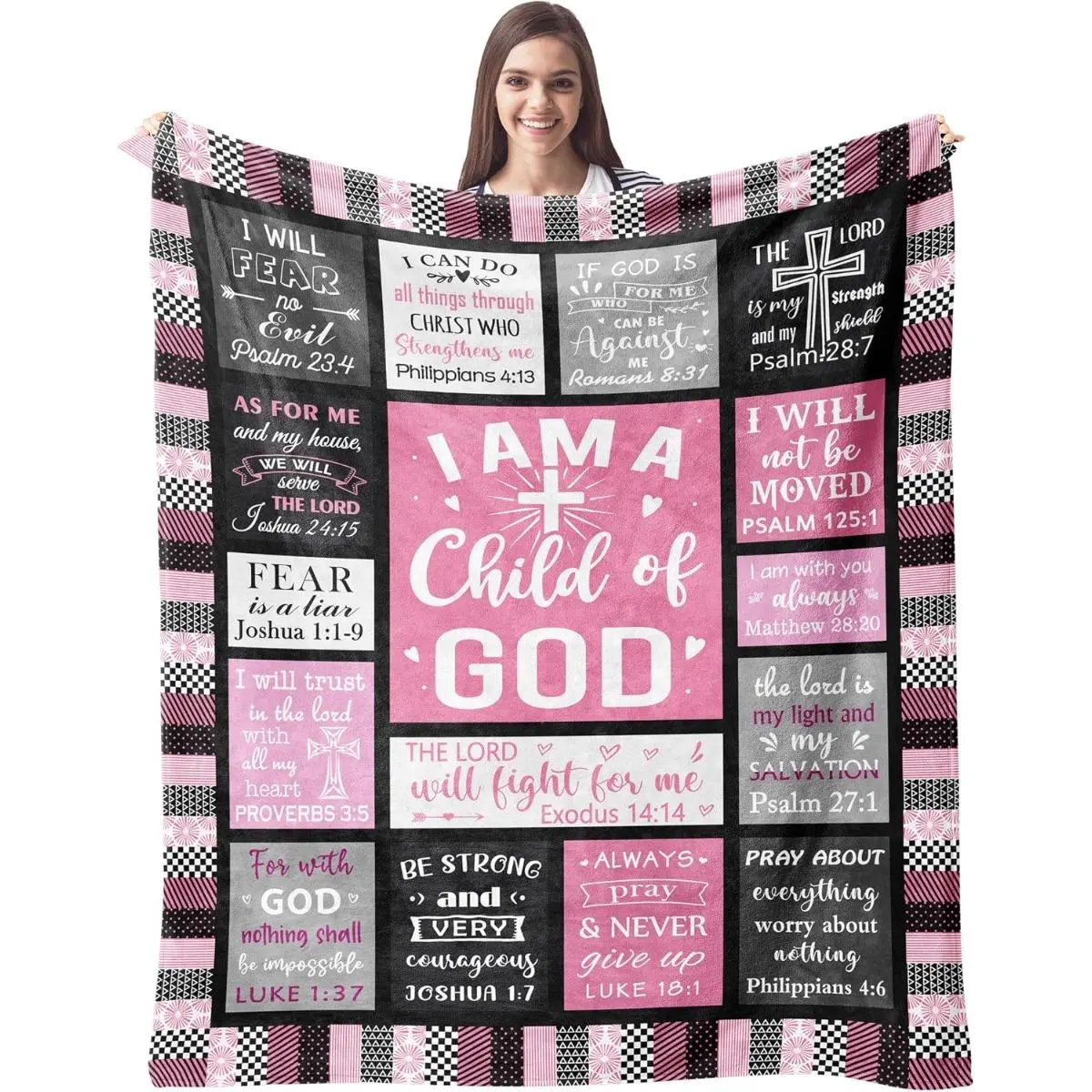 Christian Faith Flannel Throw Blanket, I Am a Child of God Inspirational Scripture Blanket, Bible Verse Blanket for Women, Cozy Prayer Blanket, Religious Gift for Mom, Daughter, Sister, Friend