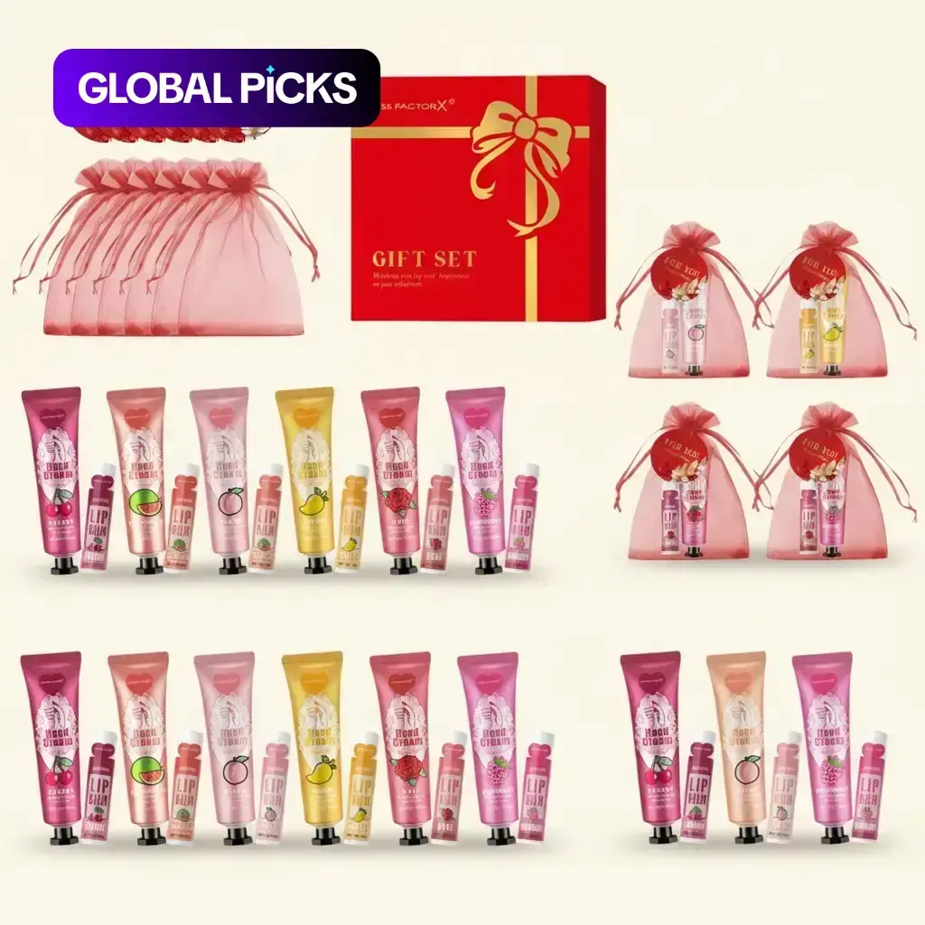 Valentine's Day Premium Gift Box Set, Appreciation Gifts, 12-Piece Lip Balm & Hand Cream with Bag & Thank You Card, Perfect for Bridal Shower, Team Building & Parties, Gift Pack Set #GLOBAL PICKS