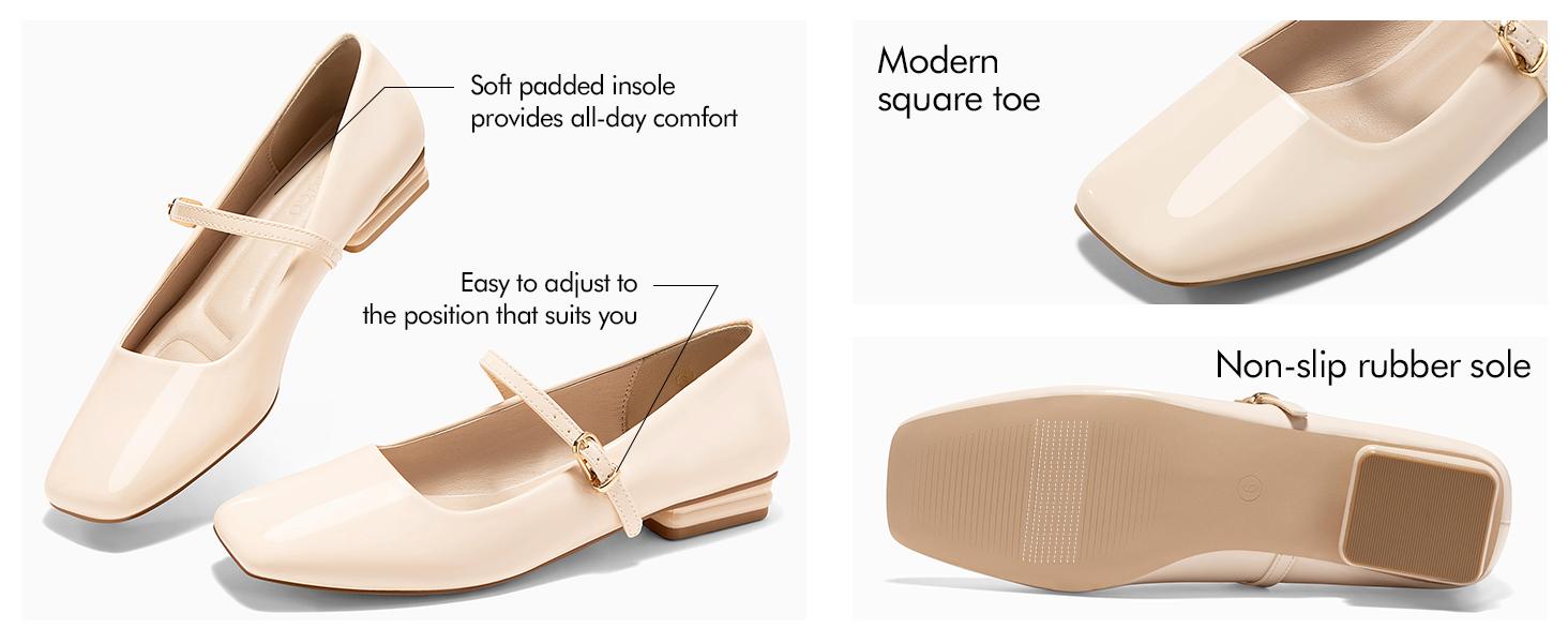 Coutgo Women's Mary Jane Flats Closed Square Toe Ballet Flat Dressy Comfortable Slip on Shoes