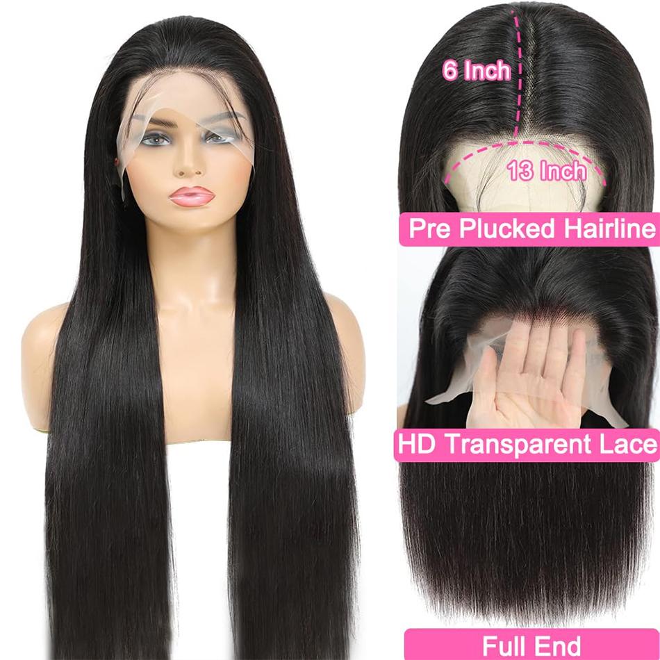 13x6 Lace Front Wigs Human Hair for Women 180% Pre Plucked Straight & Body Wave HD Lace Frontal Wigs Natural Black Color Medium Cap Size 22.5inch Glueless Wig