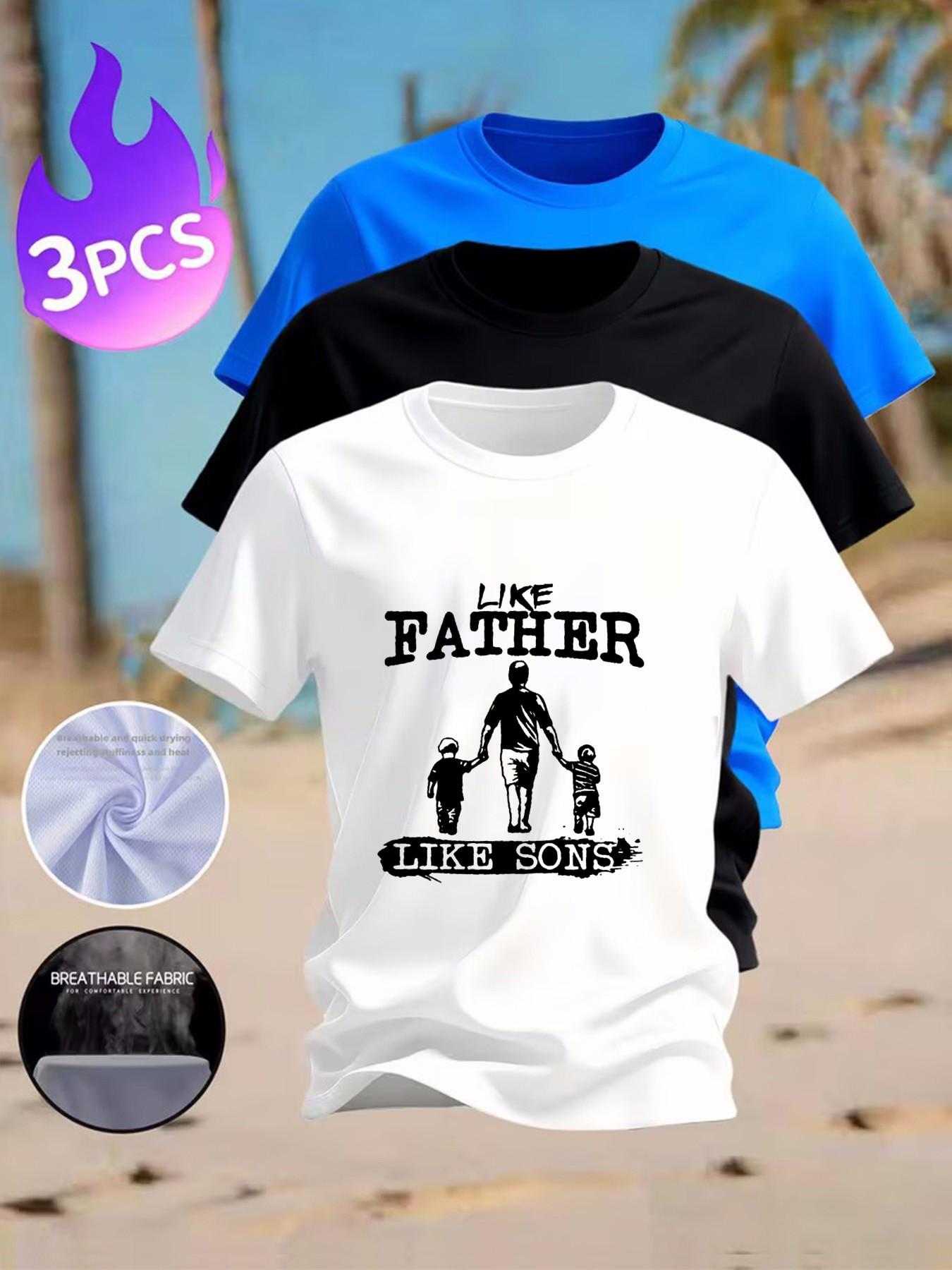 3-Pack Men's Family Matching Print T-Shirts, Casual Breathable Cotton Round Neck, Ideal for Daily and Family Wear, Sporty Style