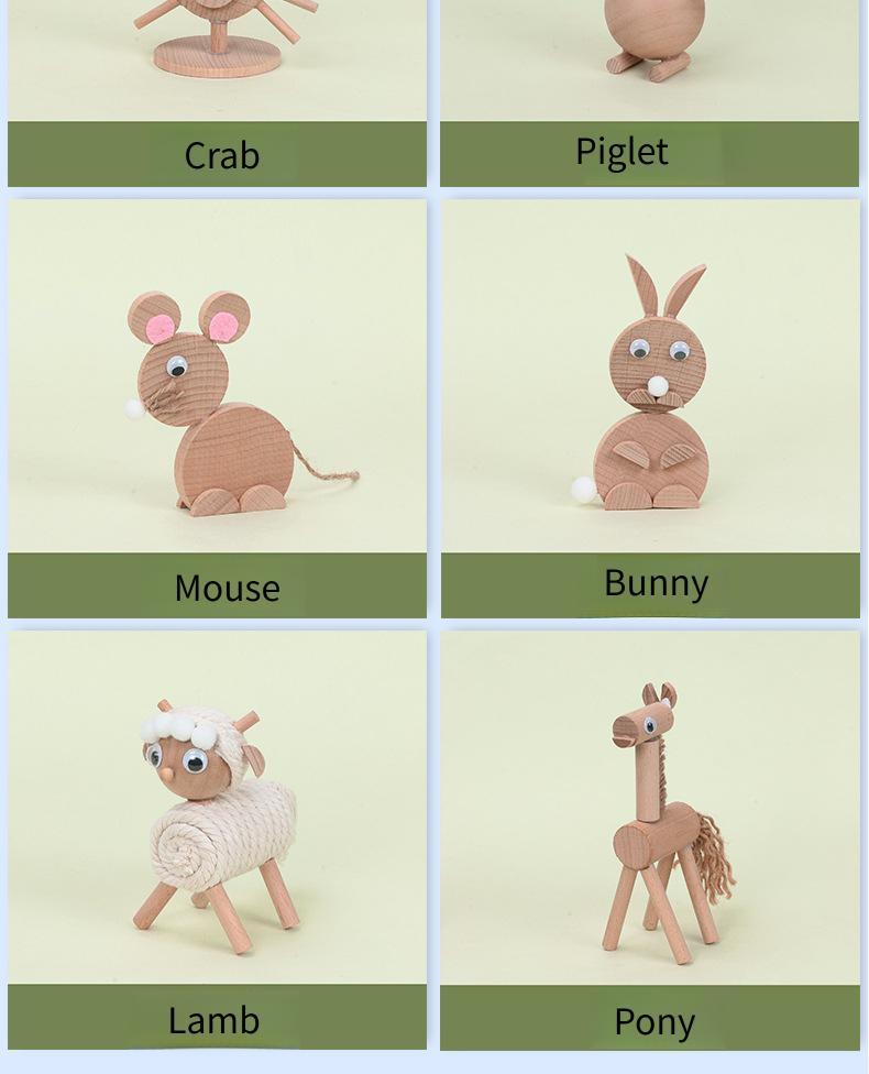 Creative children's DIY material kit, wooden animal stakes and branches small ornaments, handmade dolls and decorations for kindergarten