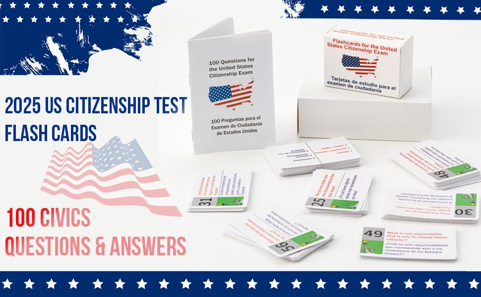 2025 USCIS Approved Naturalization Flash Cards with Bilingual Spanish/English Booklet - Essential Q&A for Acing the US Citizenship Civics Test! Perfect Father's Day Gift and Learning Tool!