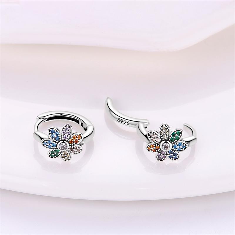 925 sterling silver cute flower earrings, rainbow flowers, beautiful and fashionable, set with seven color zircon stones, christmas gift everyday jewelry